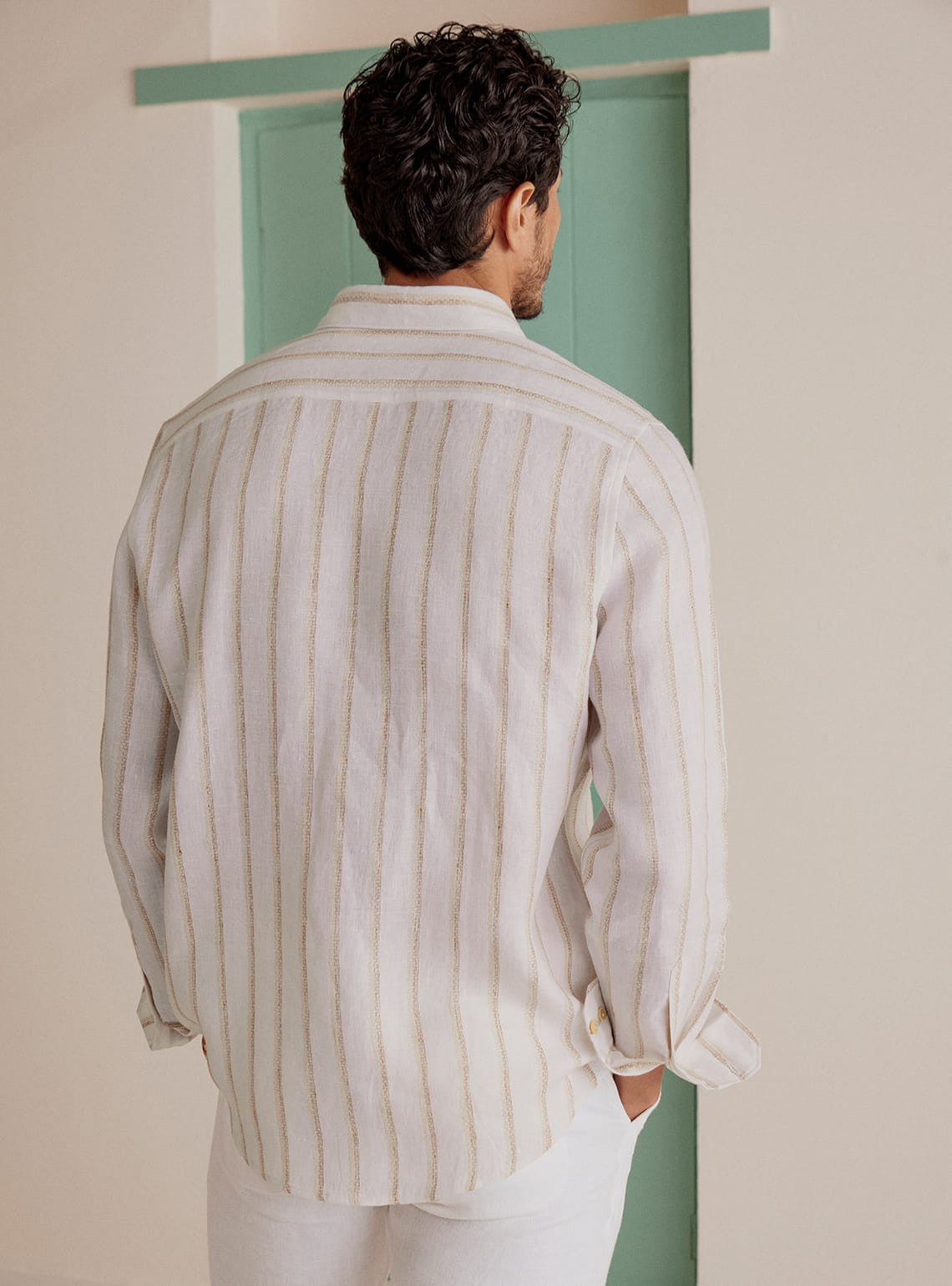 Beige Stripe Linen Shirt