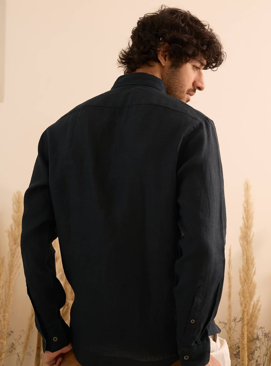 Black Charcoal Linen Wine Mark Shirt