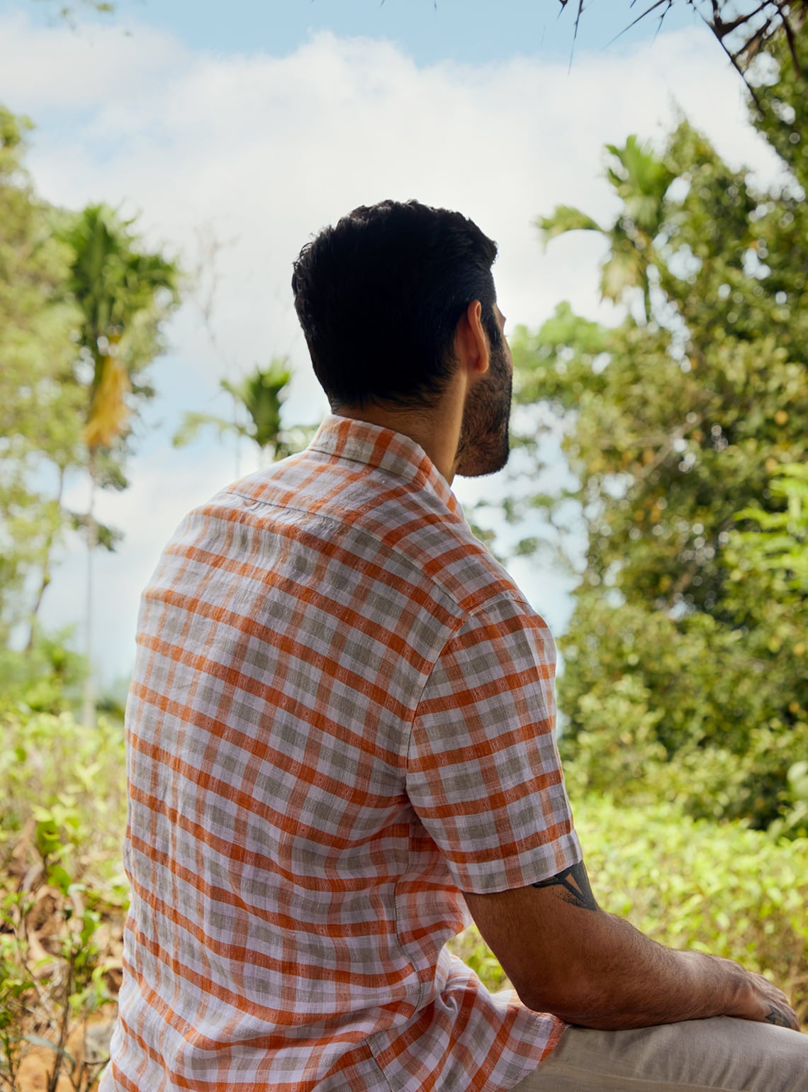 Orange Sand Grid Half Shirt