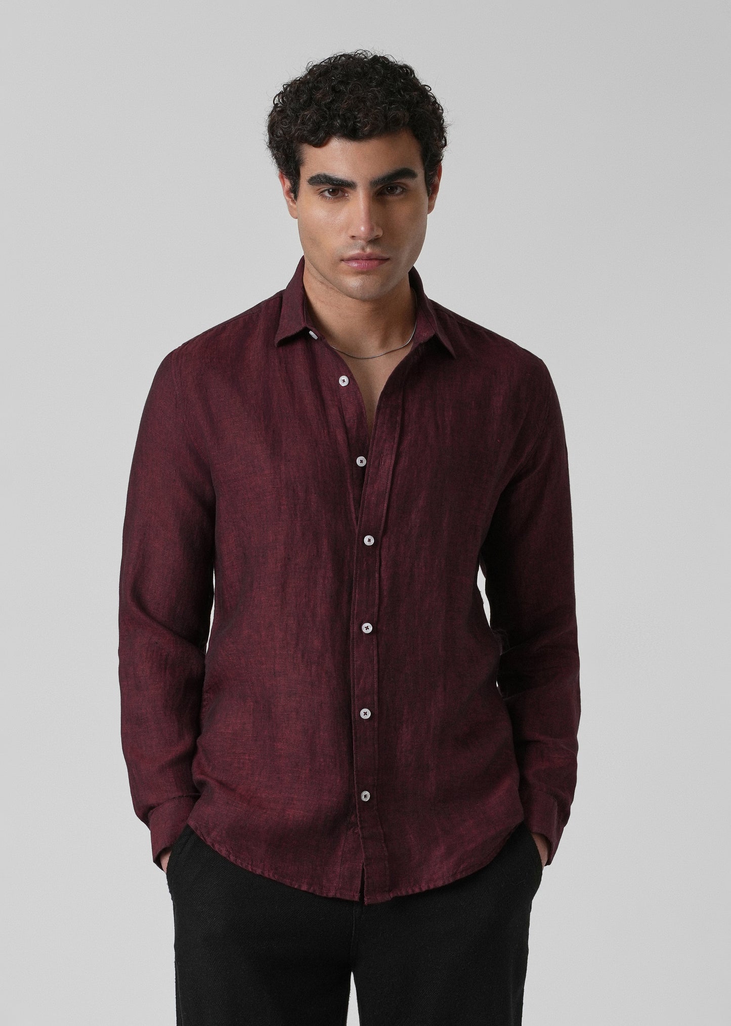100% Pure Irish Burnt Maroon Linen Shirt