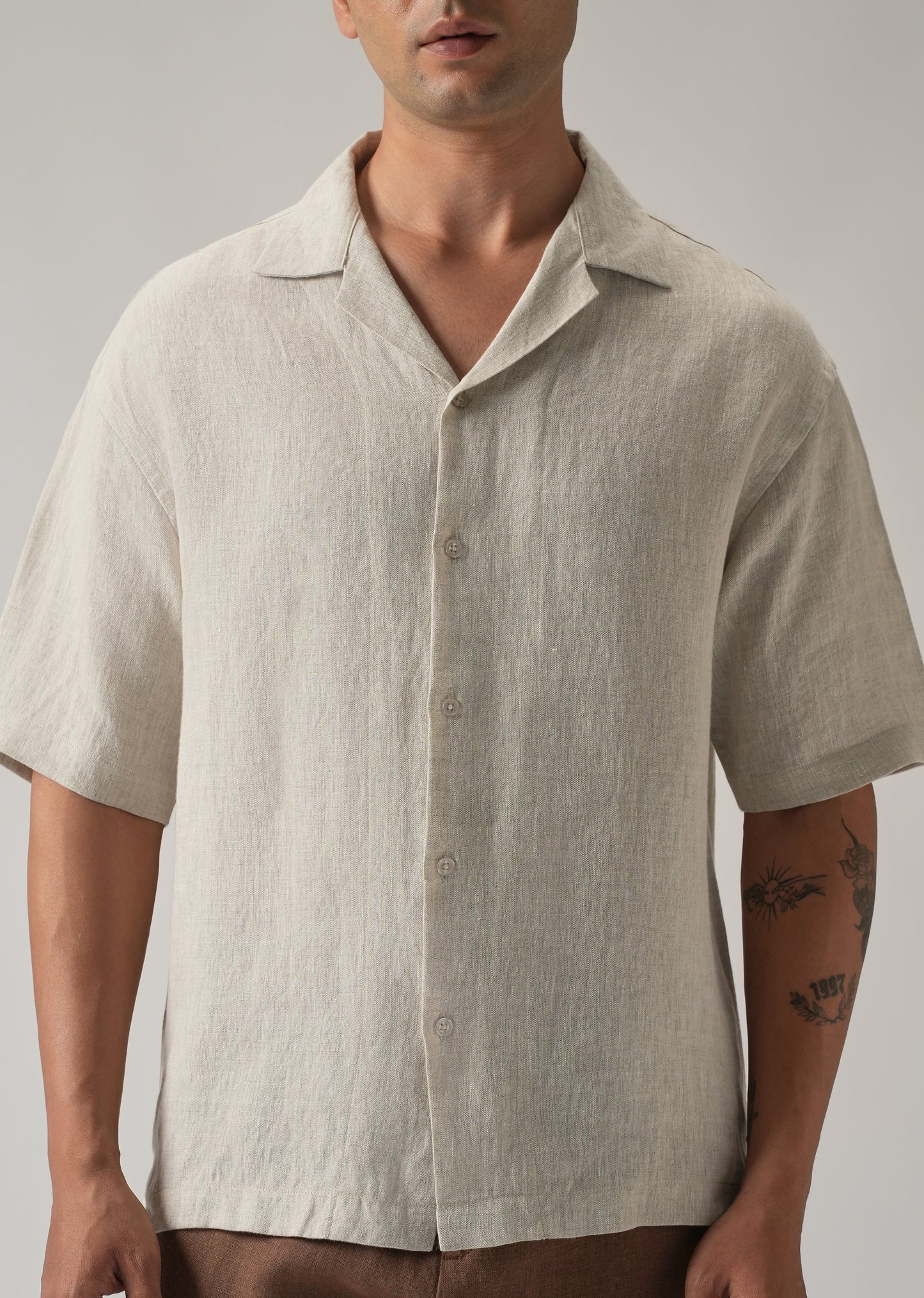 100% Pure Irish Light Beige Linen Shirt