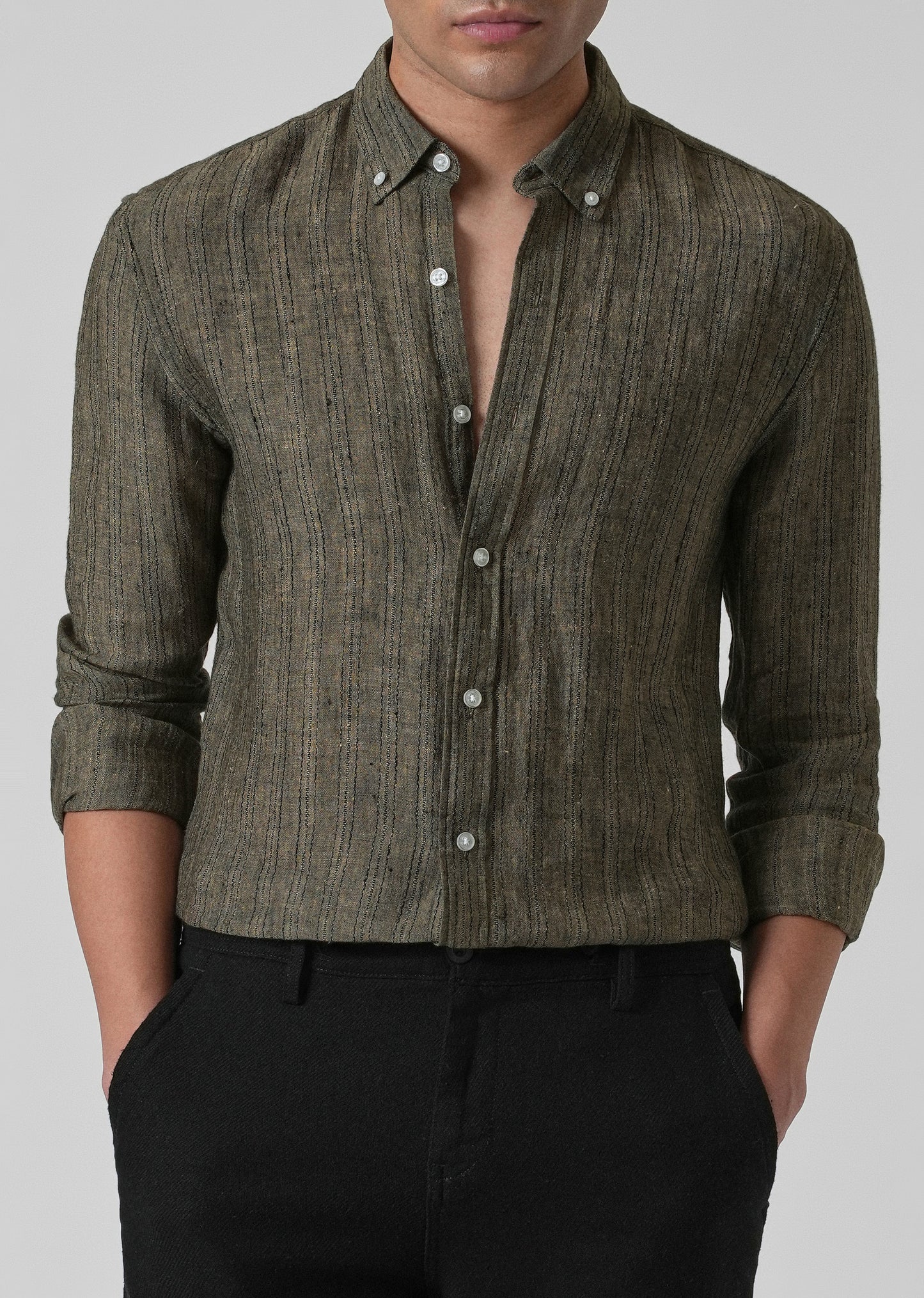 100% Pure Irish Olive Linen Shirt