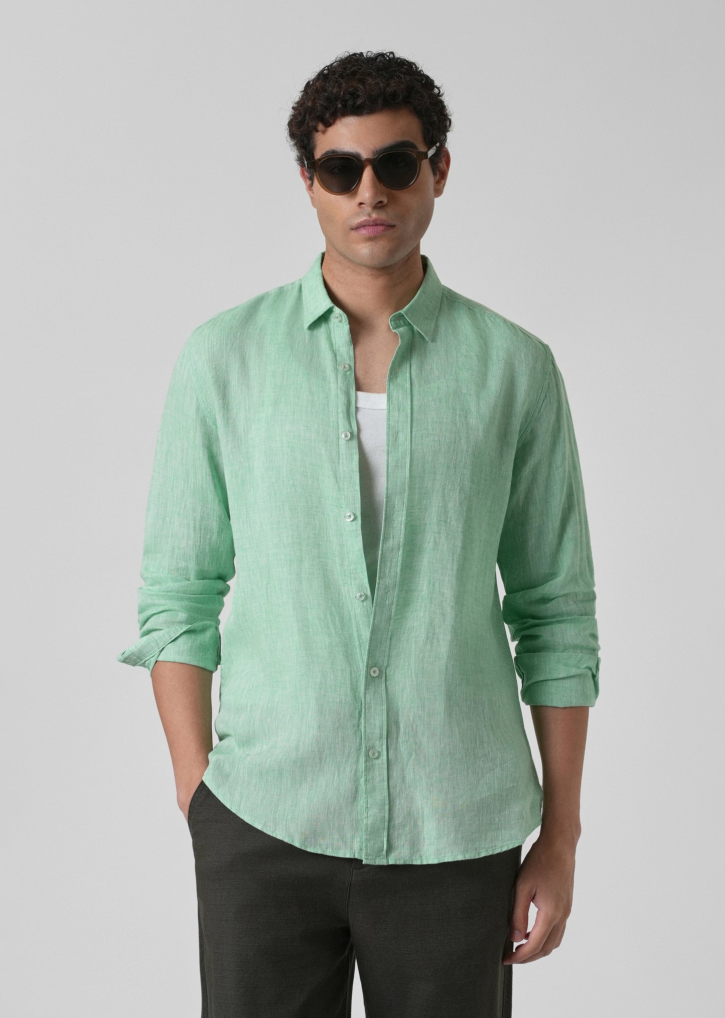 100% Pure Irish Smoke Green Linen Shirt