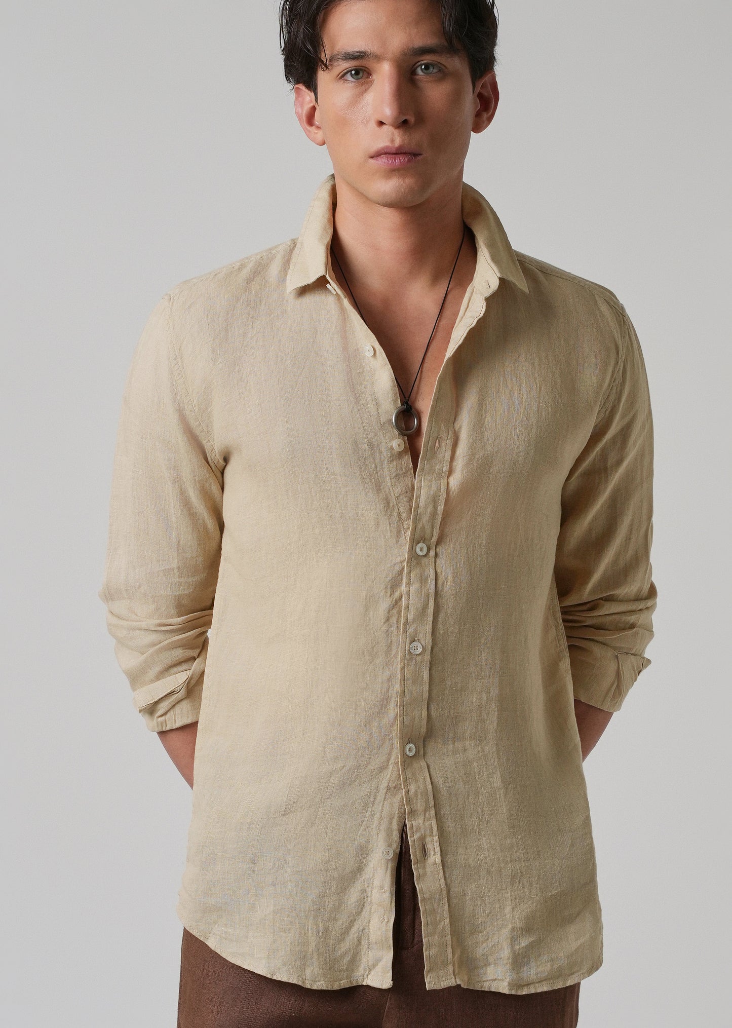 100% Pure Oak Beige Linen Shirt