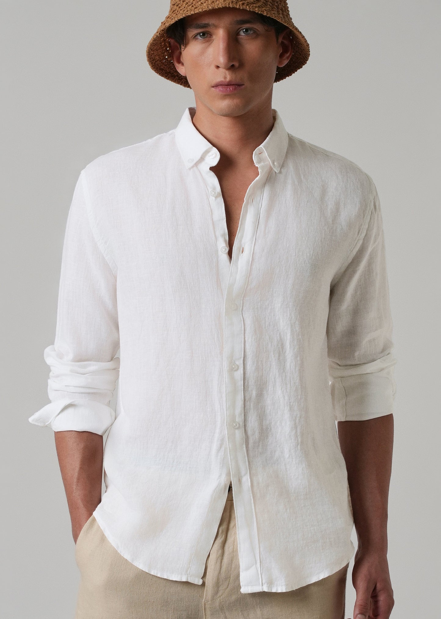 100% Pure Talc White Linen Shirt
