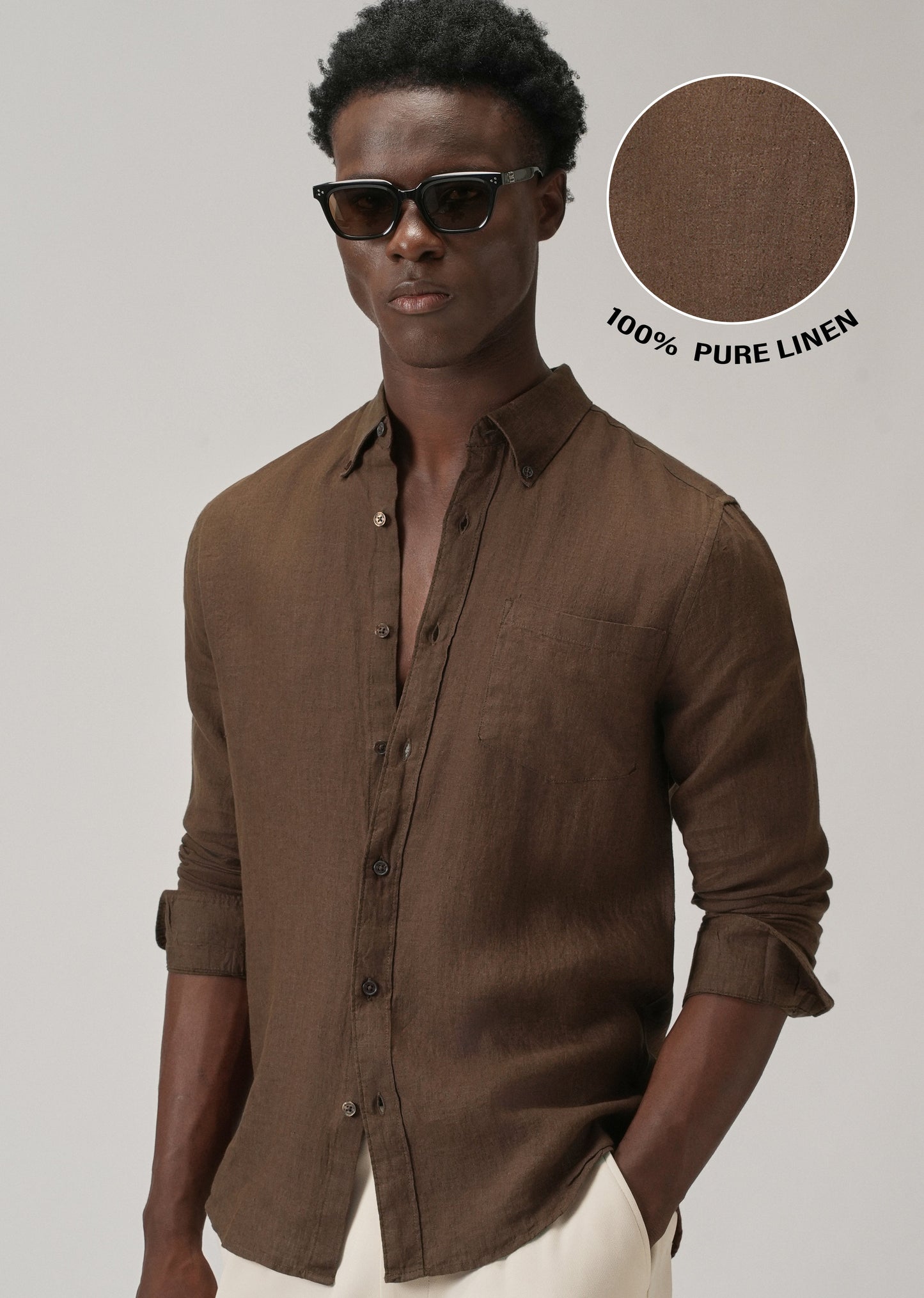 100% Pure Brown Linen Shirt