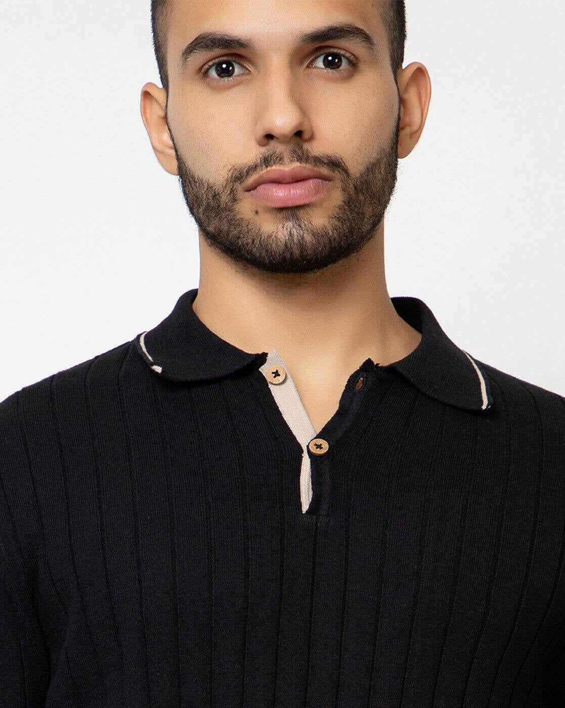 Regular Fit Ribbed Cotton Polo T-Shirt for Men