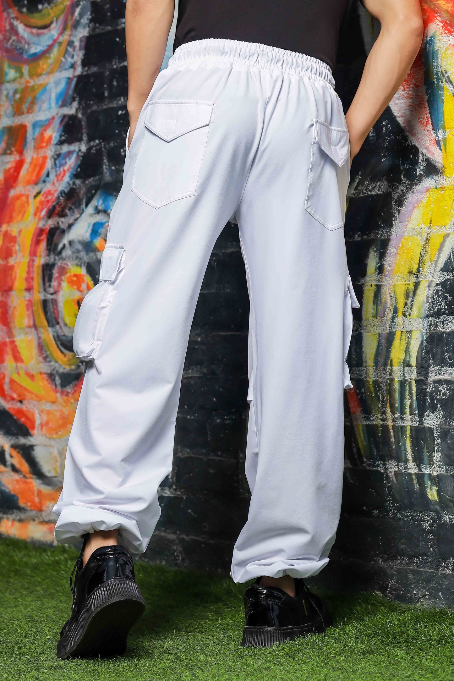 Unisex Baggy Fit White Parachute Cargo Trousers