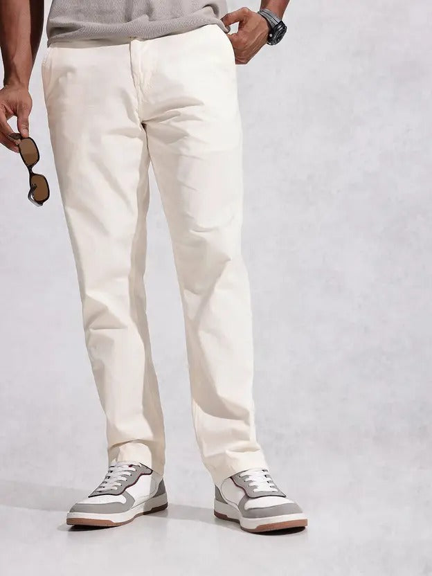 Men's Relaxed Fit White Pure Cotton Trousers | Breathable & Timeless