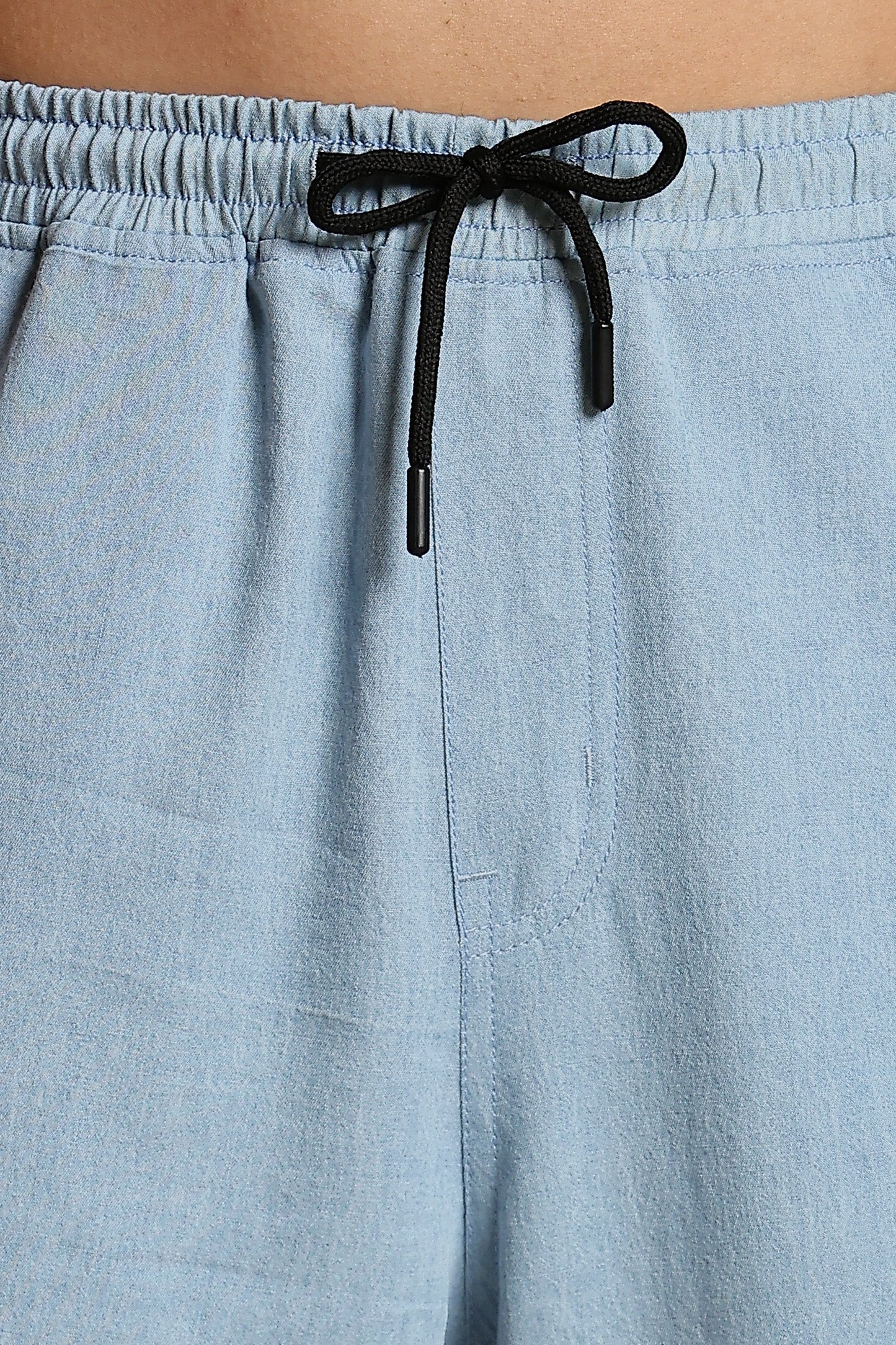 Unisex Light Blue Relaxed Fit Drawstring Denim Parachute Cargo