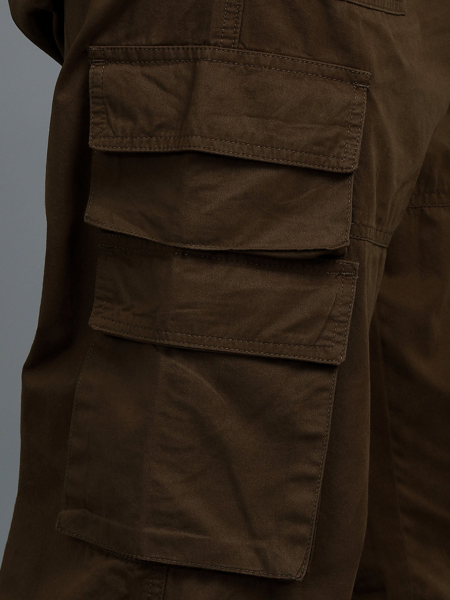 Pack of 2 Cotton Relaxed Fit Cargo Trousers, Charcoal Grey Brown