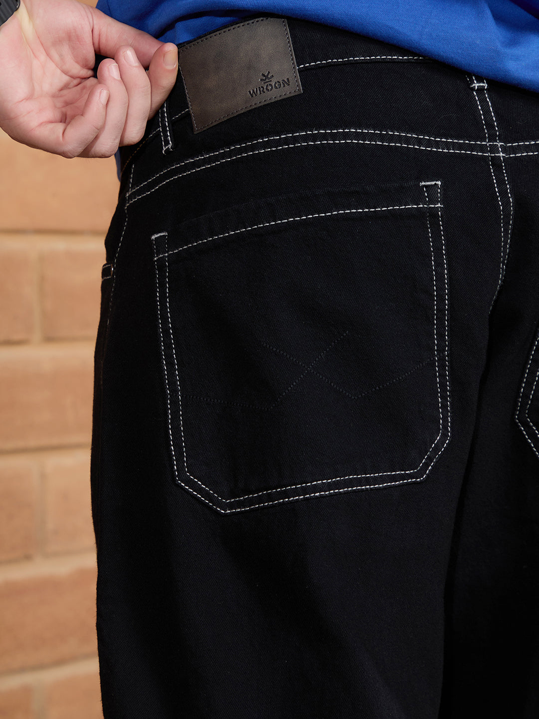 Contrast Stitch Loose Fit Jeans | Black