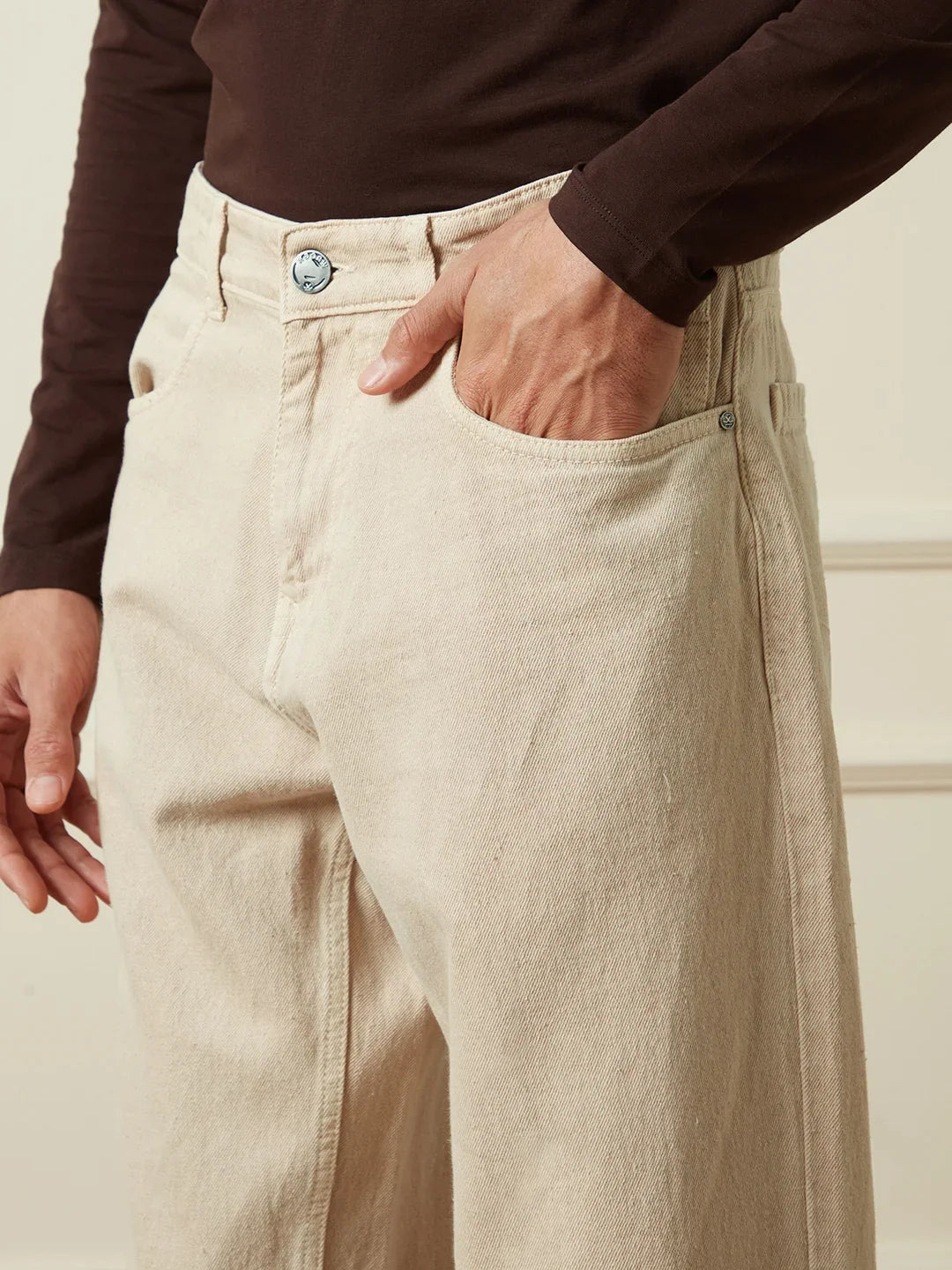 Solid Loose FIt Denim Jeans | Khaki