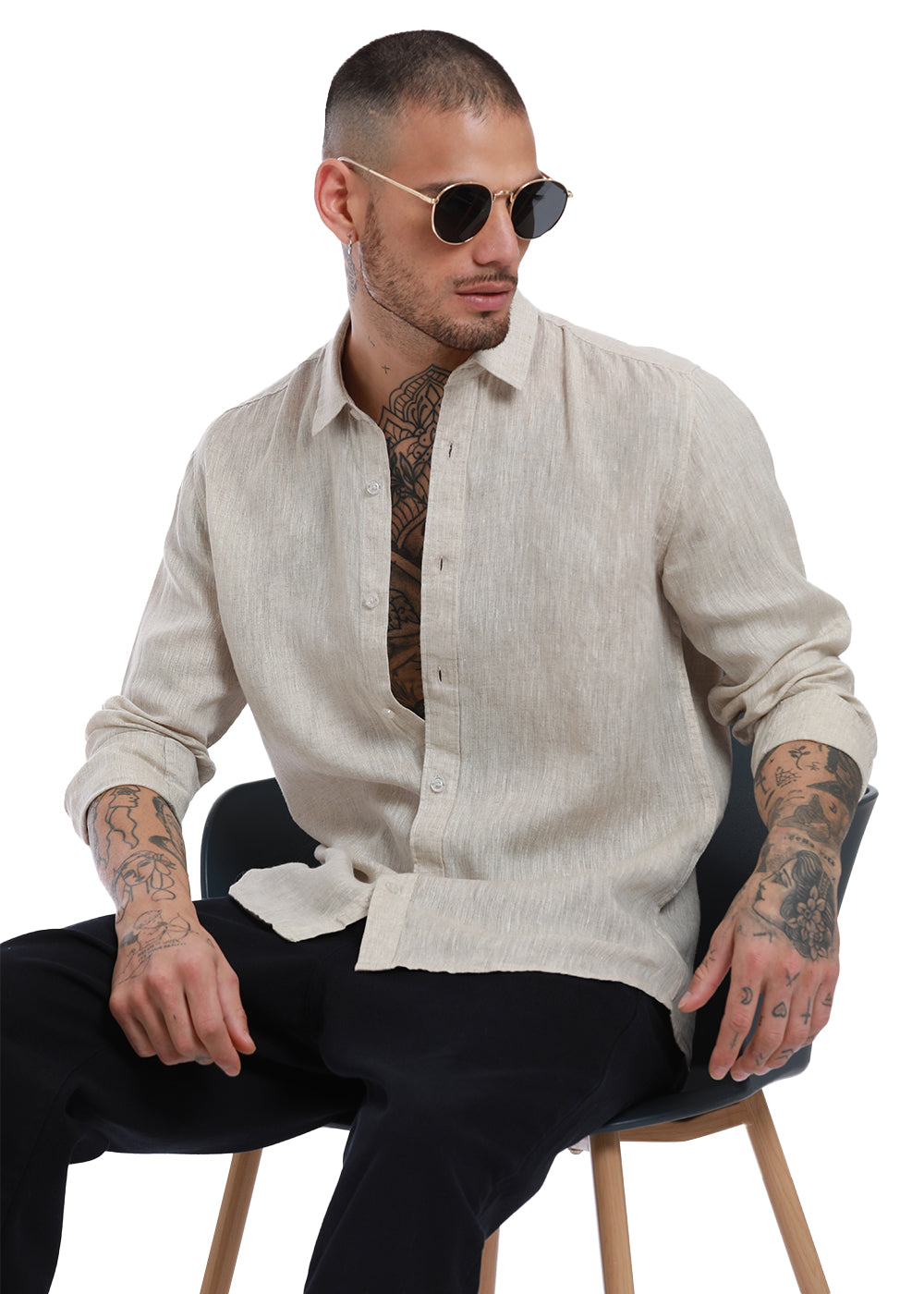 100% Pure Irish Beige Linen Shirt