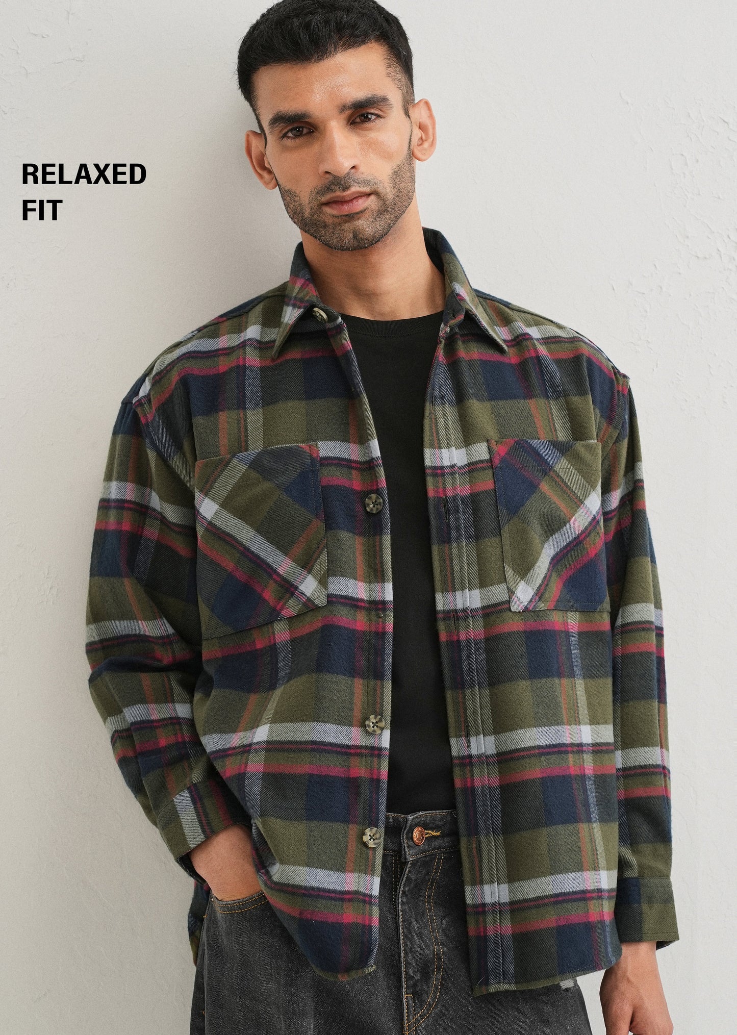 Green Checked Relaxed Fit Shacket