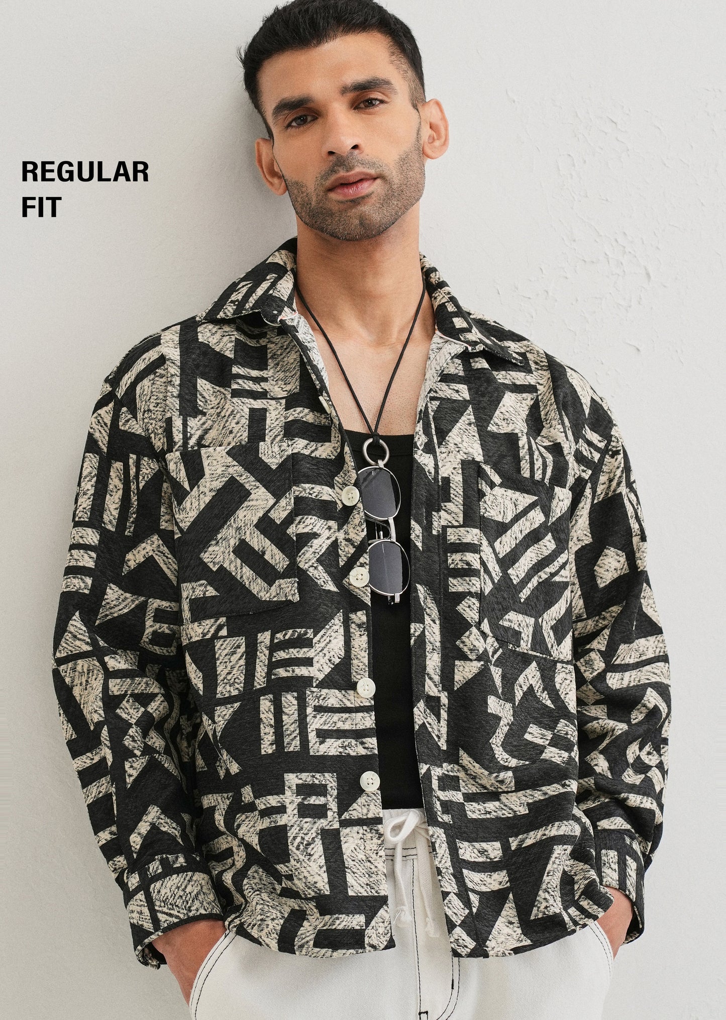 Beige Black Regular Fit Shacket