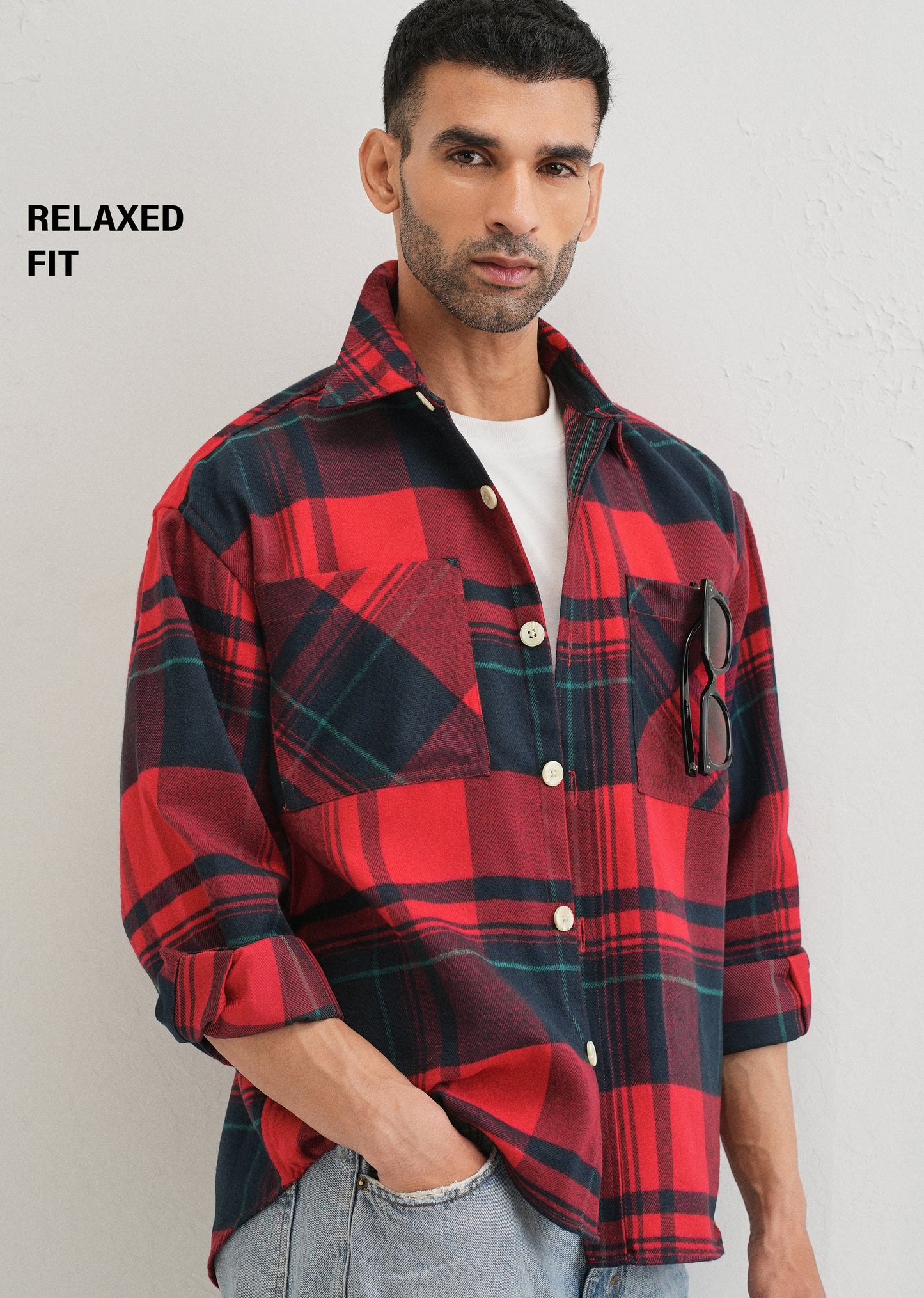 Red Checked Relaxed Fit Shacket