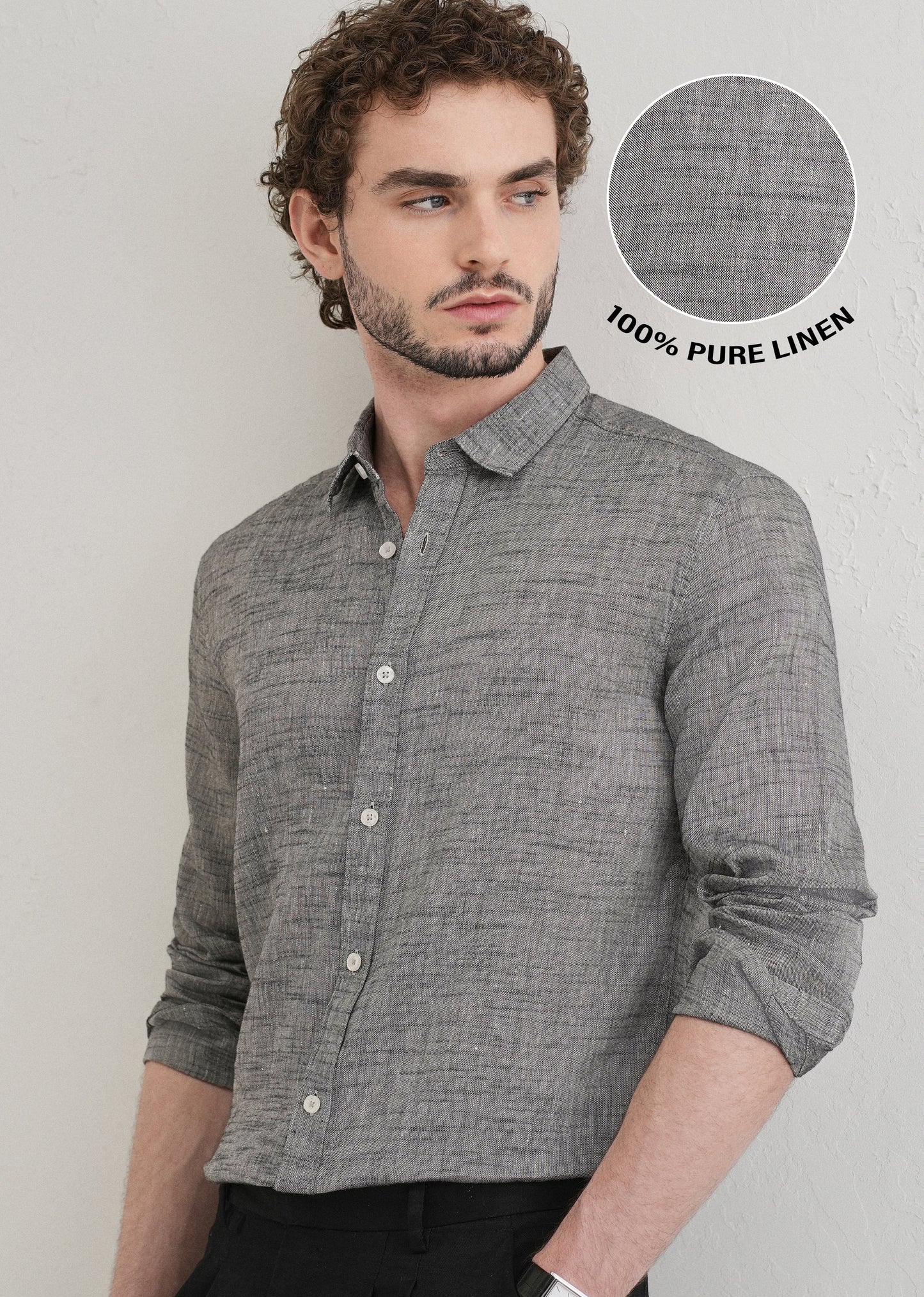 100% Pure Linen Grey Shirt