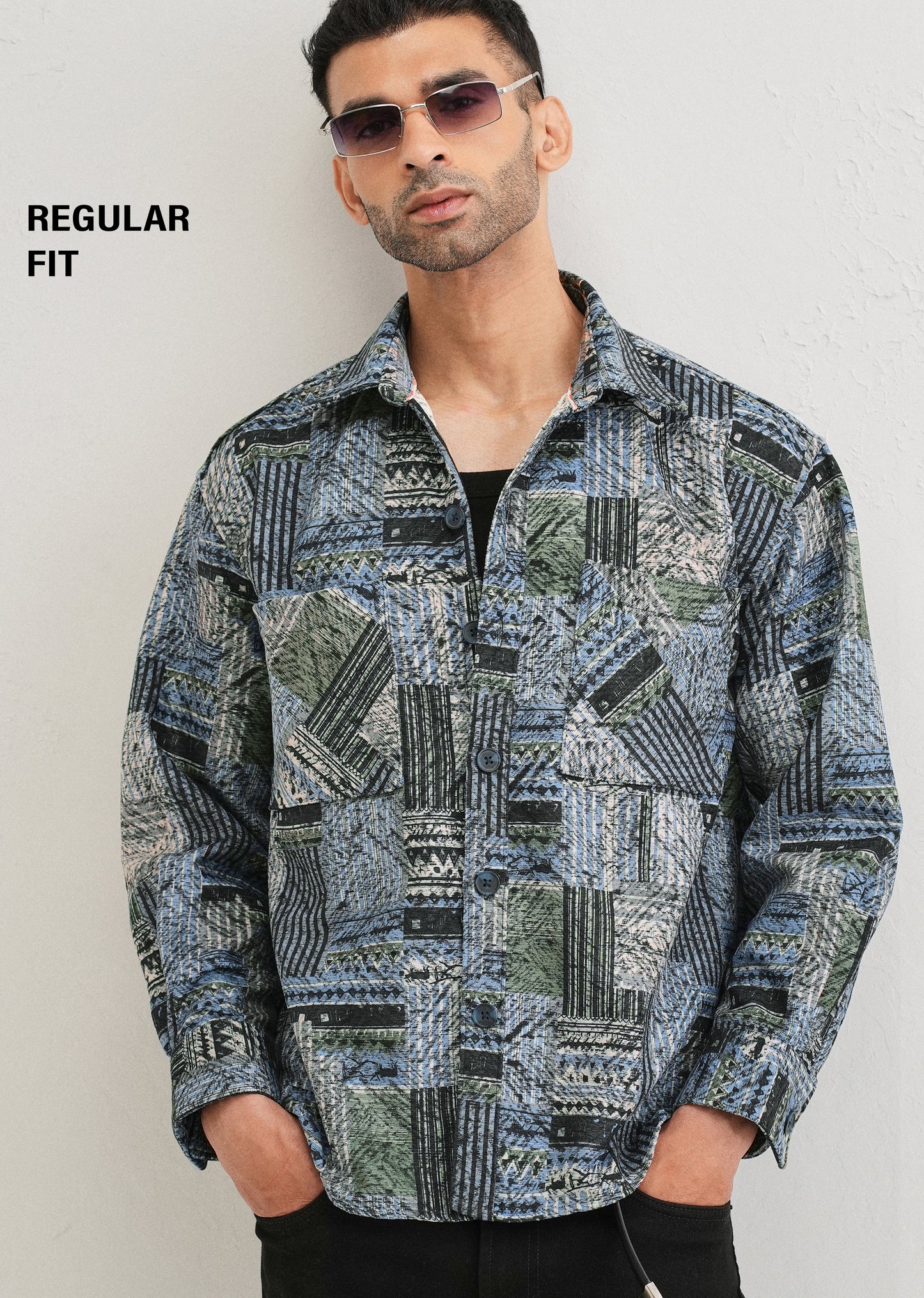 Blue Line Abstract Regular Fit Shacket