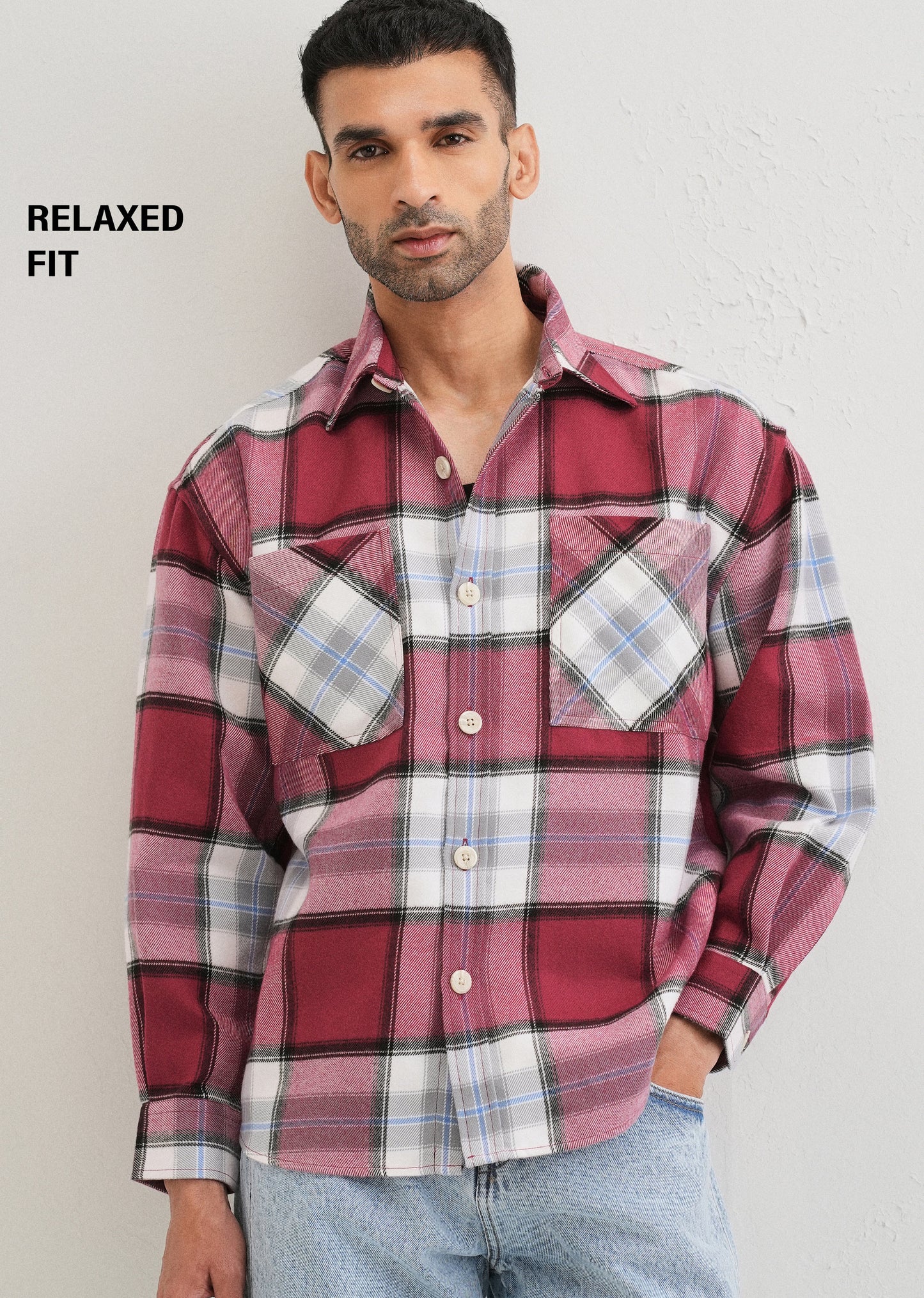 Pink Checked Relaxed Fit Shacket