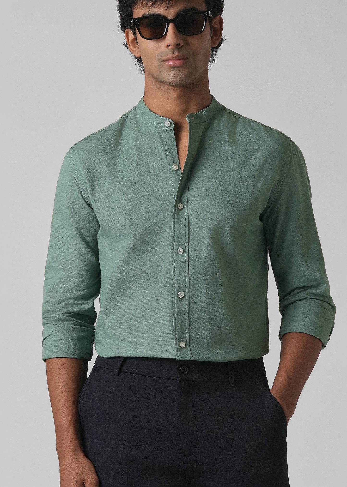 Atlantis Green Cotton Linen Shirt