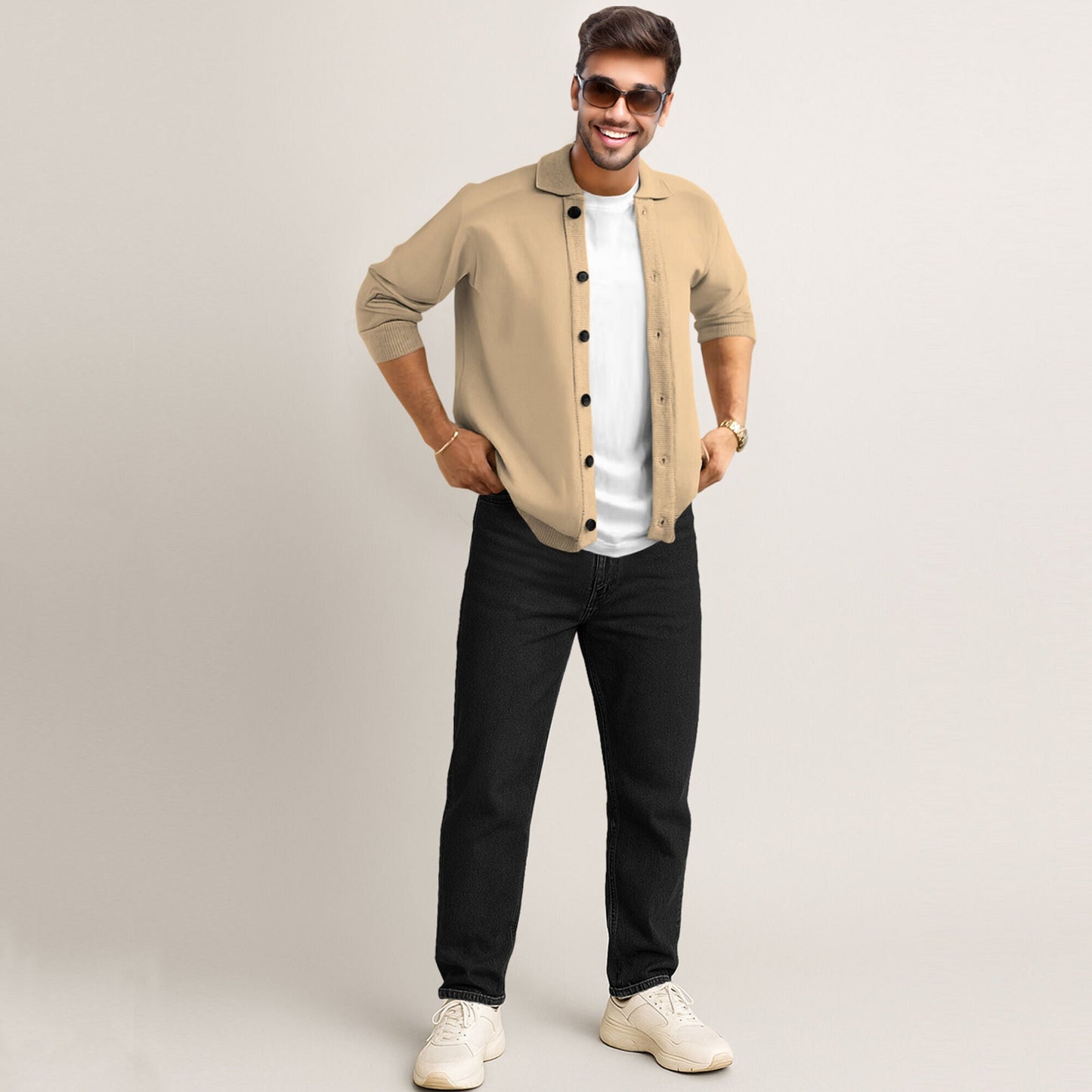 Men’s Full Sleeve Spread Collar Casual Jacket Beige