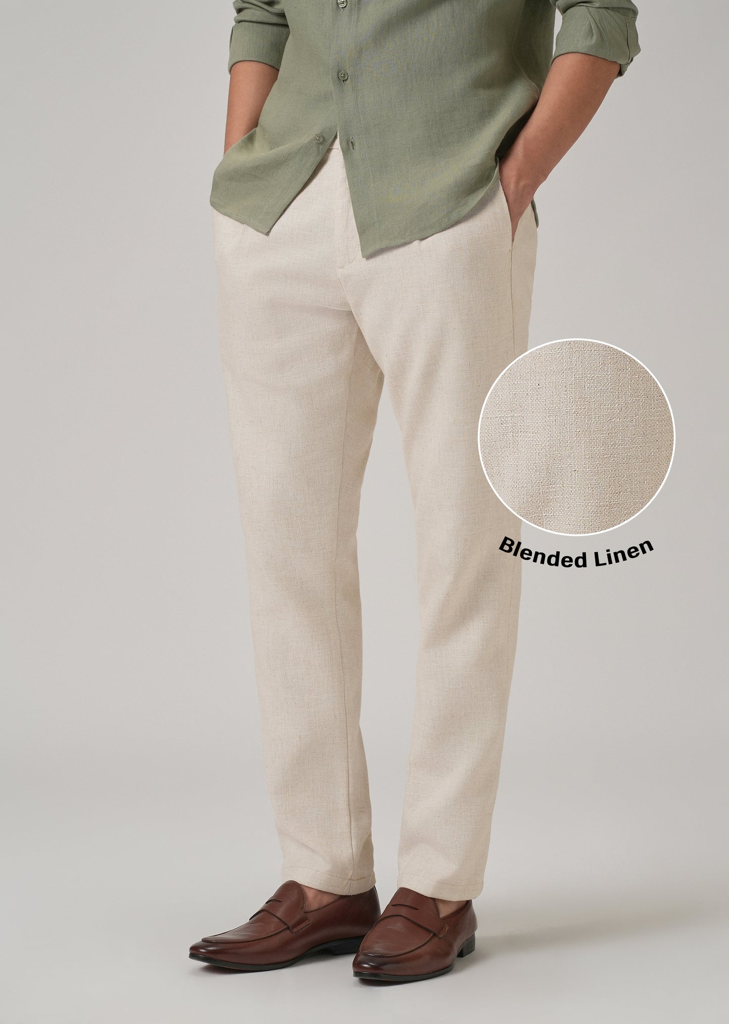 Beige Blended Linen Pant
