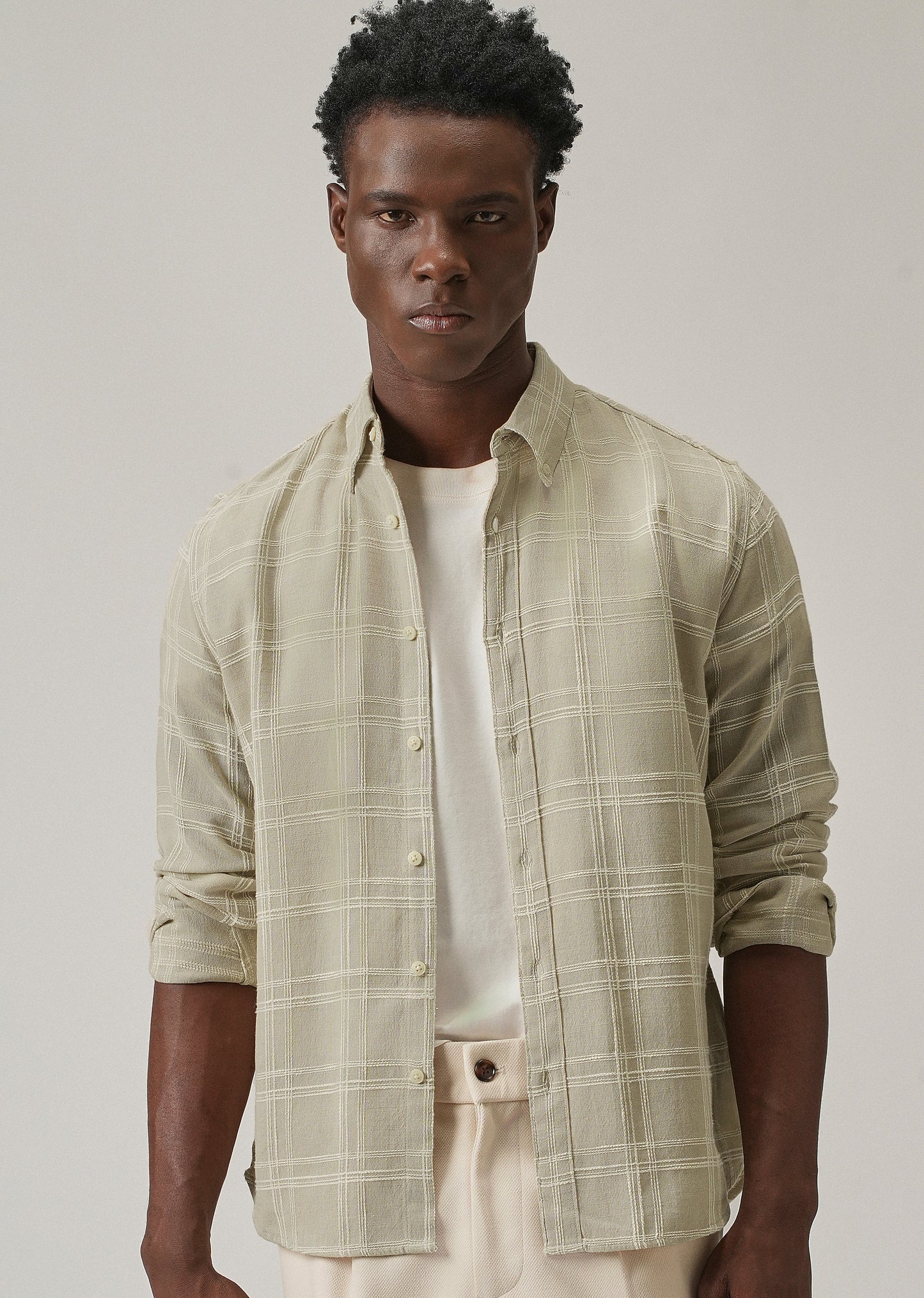 Beige Chenille Check Shirt