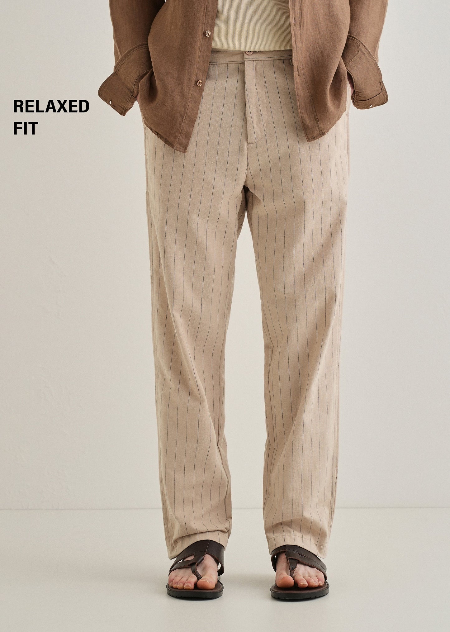 Beige Stripe Relaxed Linen Trouser