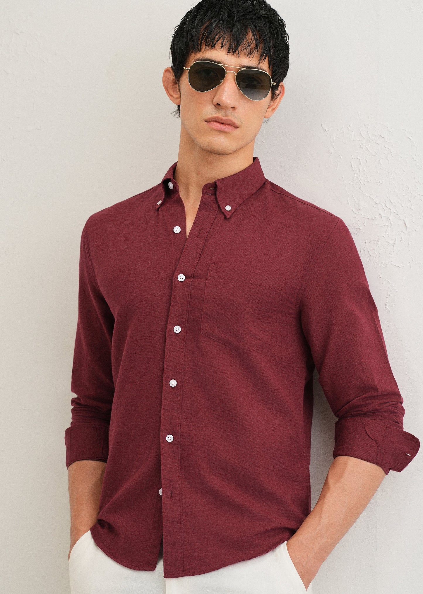 Berry Red Cotton Linen Shirt