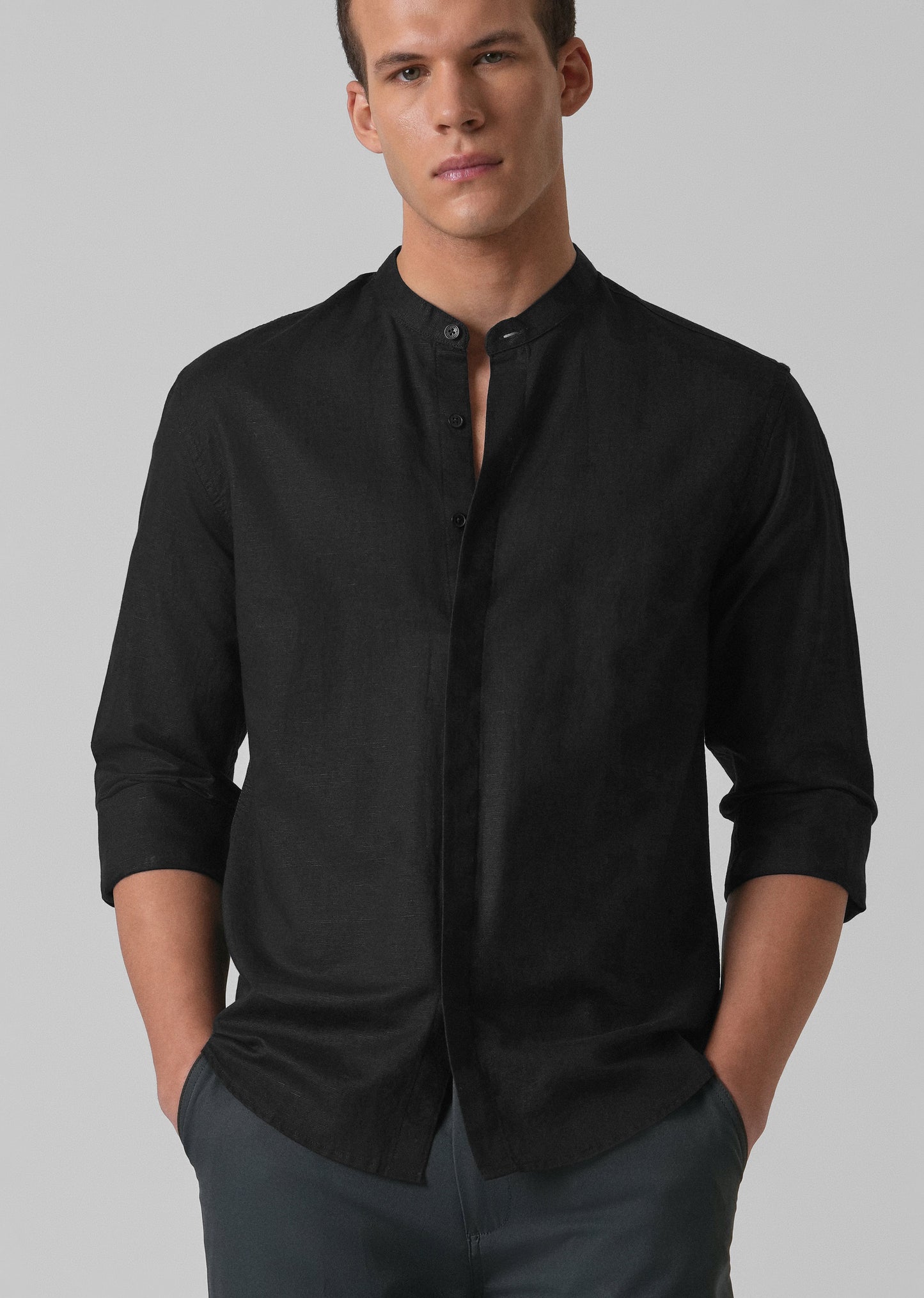 Black Cotton Linen Shirt