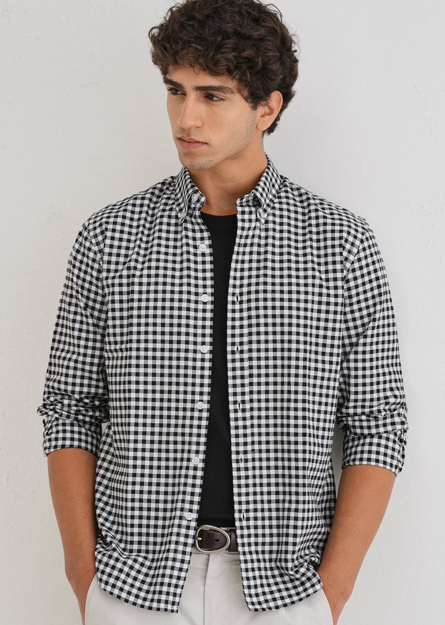Black Gingham Check Cotton Oxford Shirt