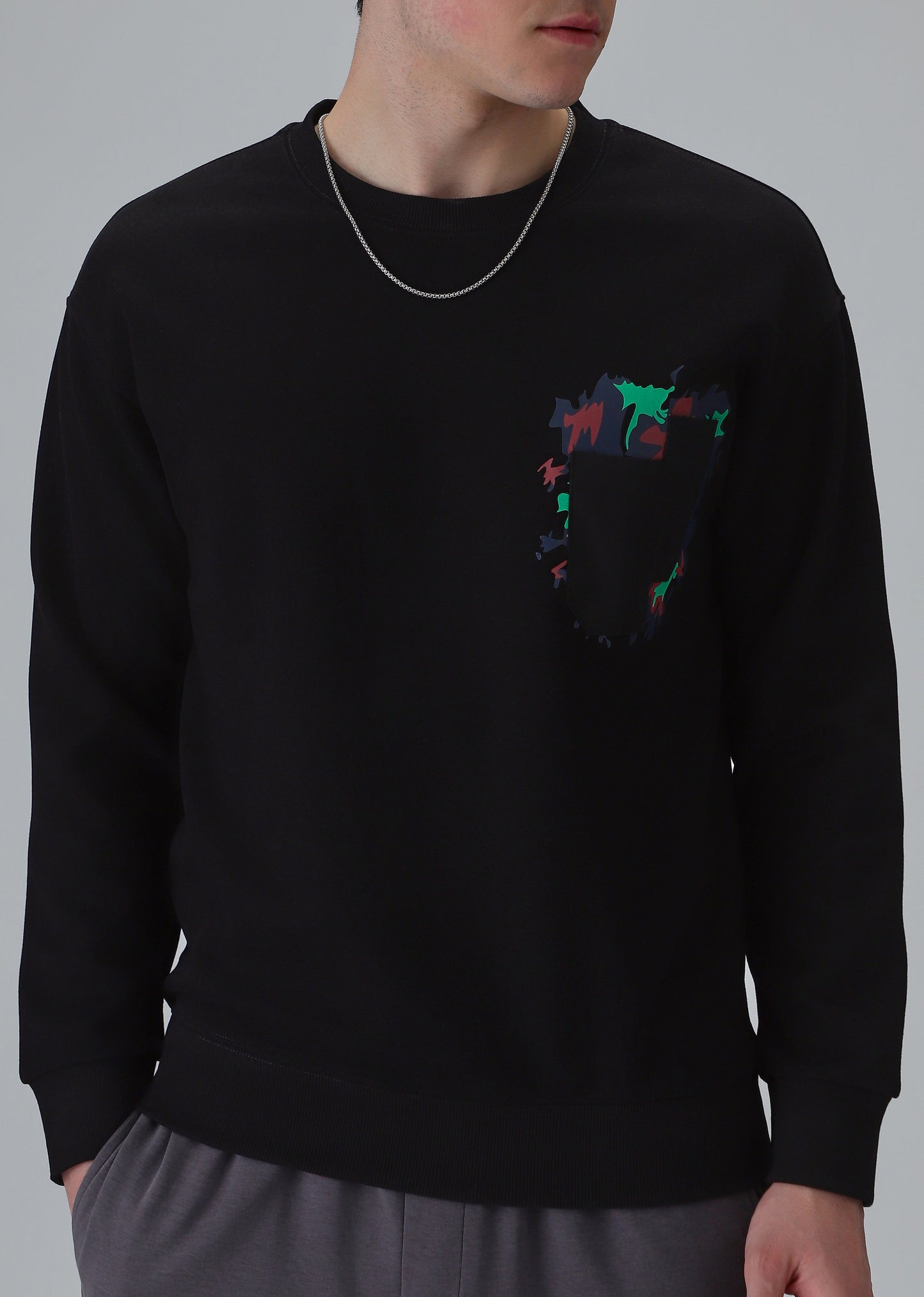 Black Graphic Pocket Sweatshirt