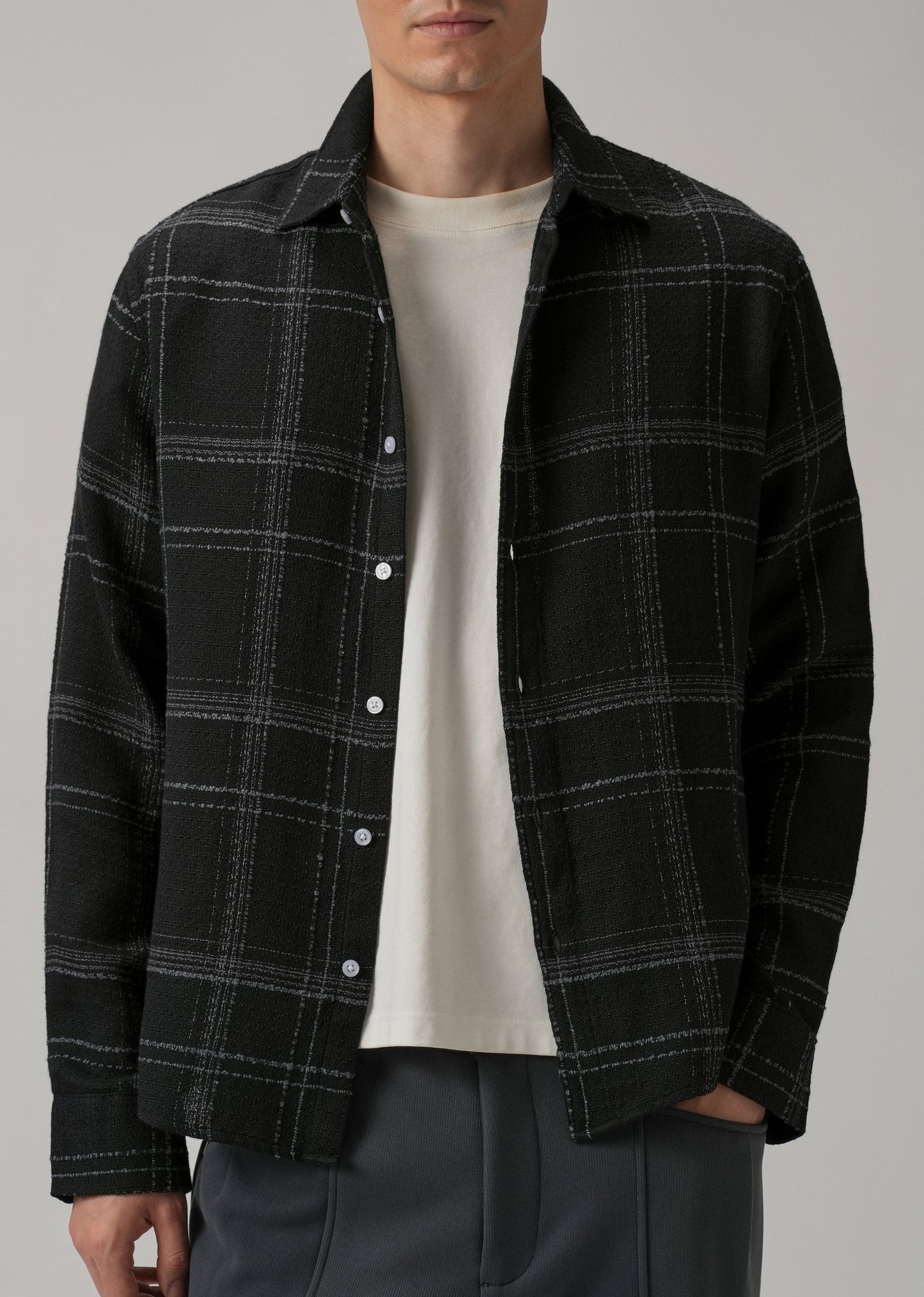 Black Plaid Textured Cotton Check Shirt