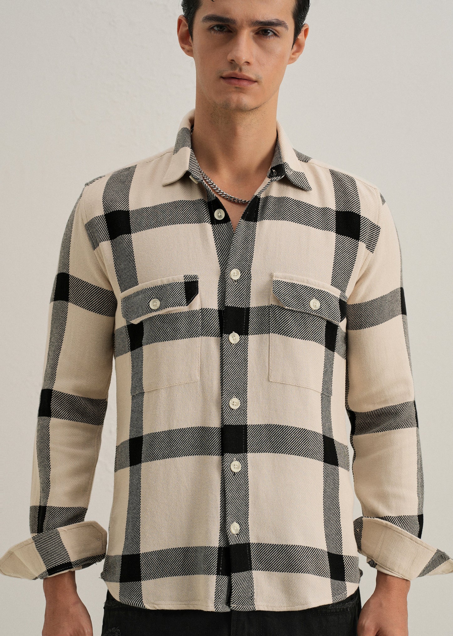 Black & White Brushed Cotton Check Shirt