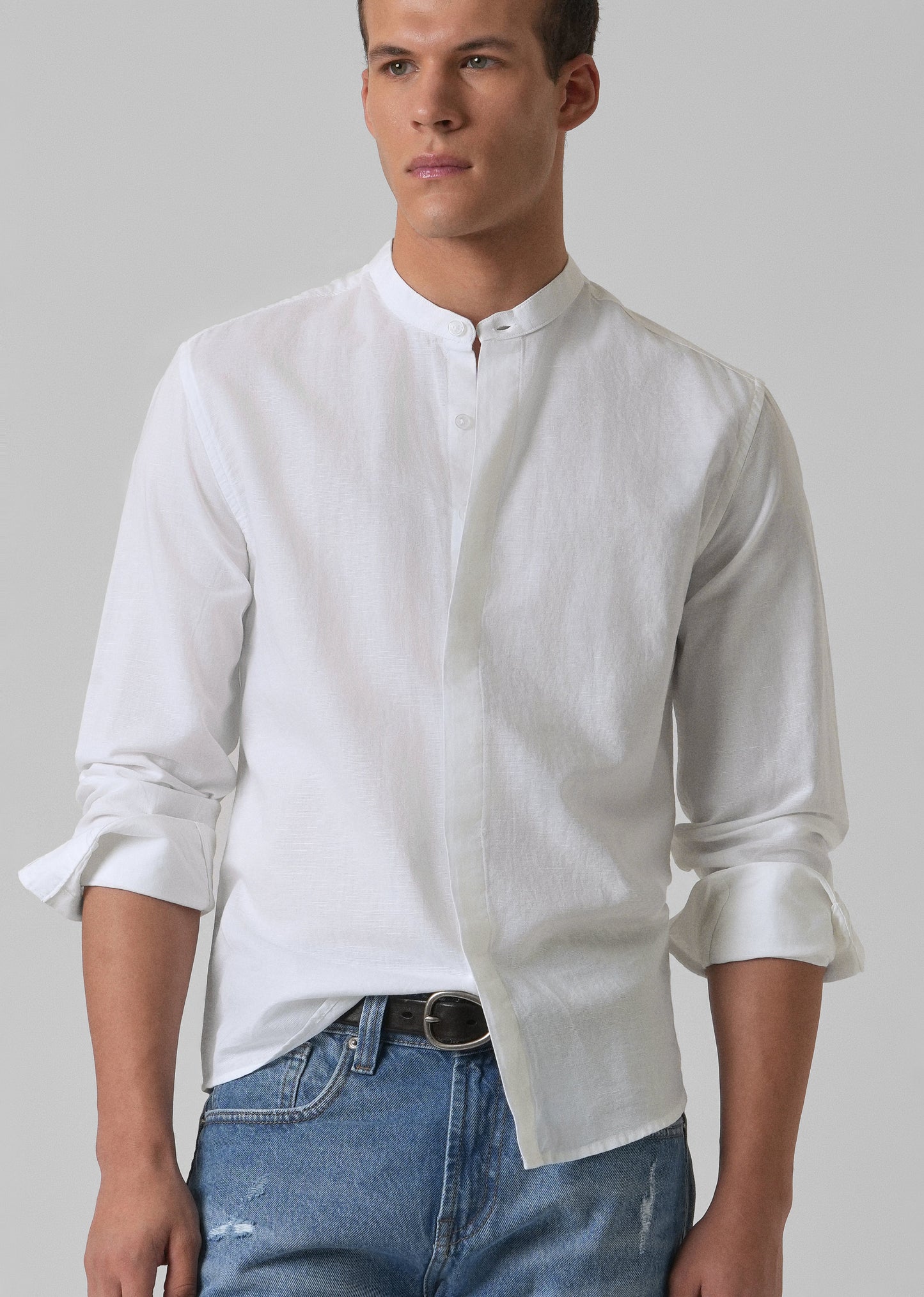 Bright White Cotton Linen Shirt