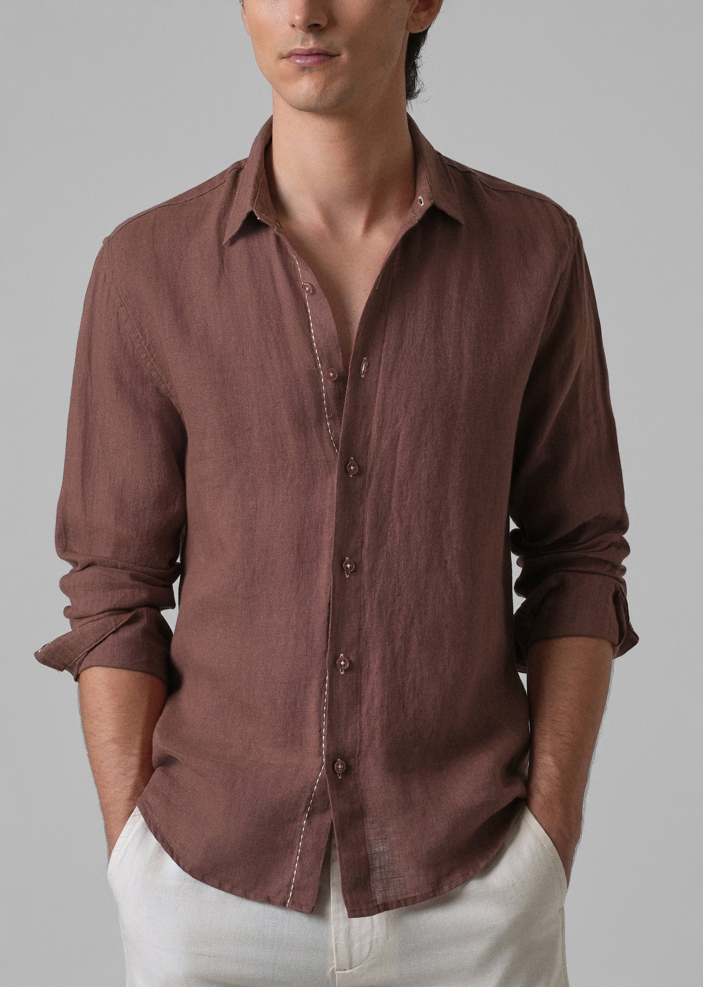Brown Pure Linen Shirt