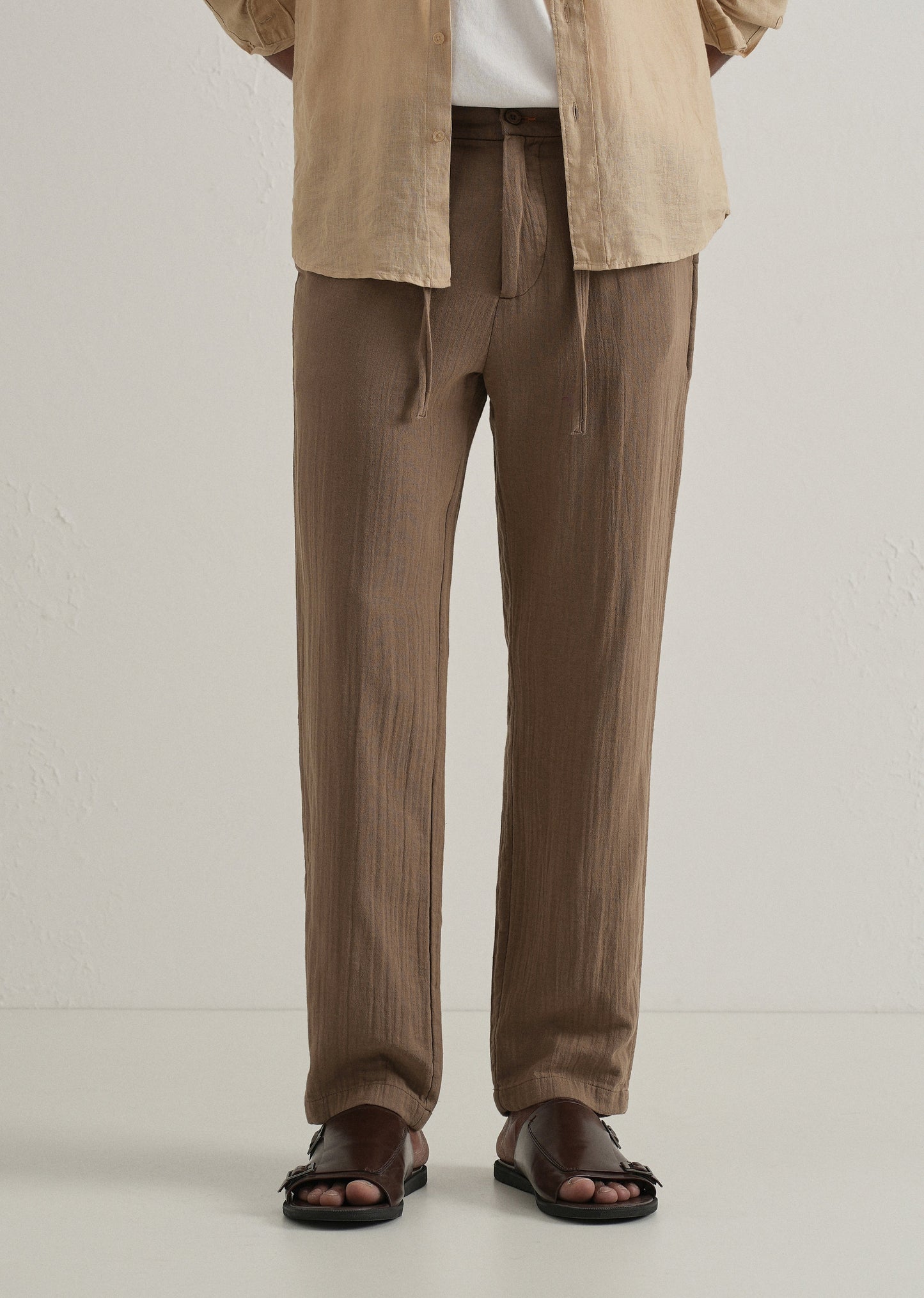 Brown Crinkled Cotton Trouser