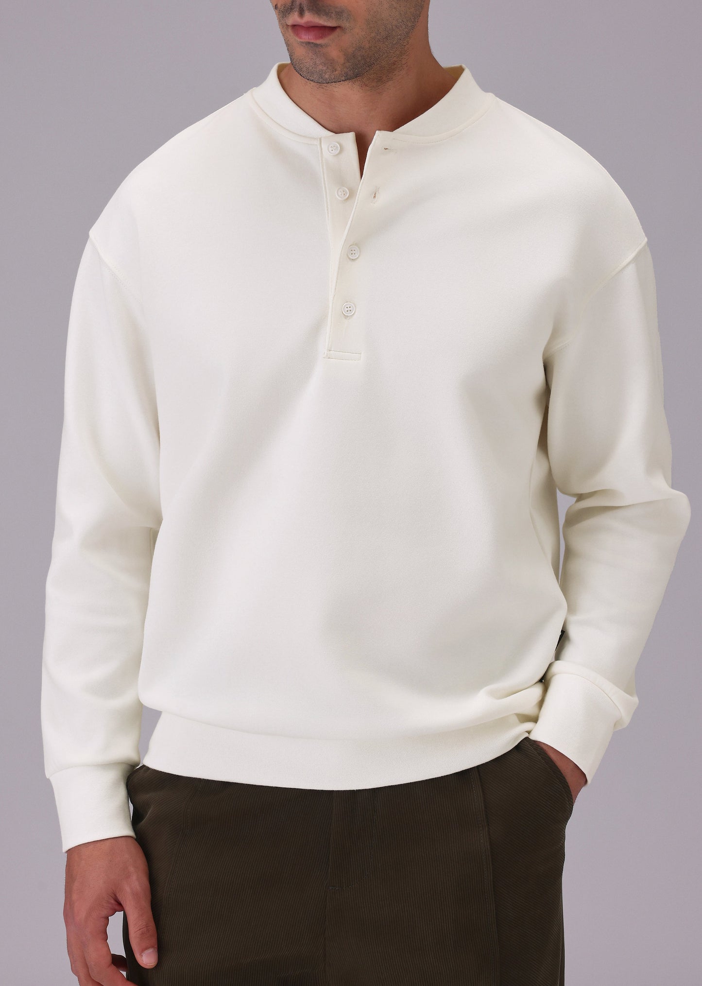 Button-Up White Sweatshirt