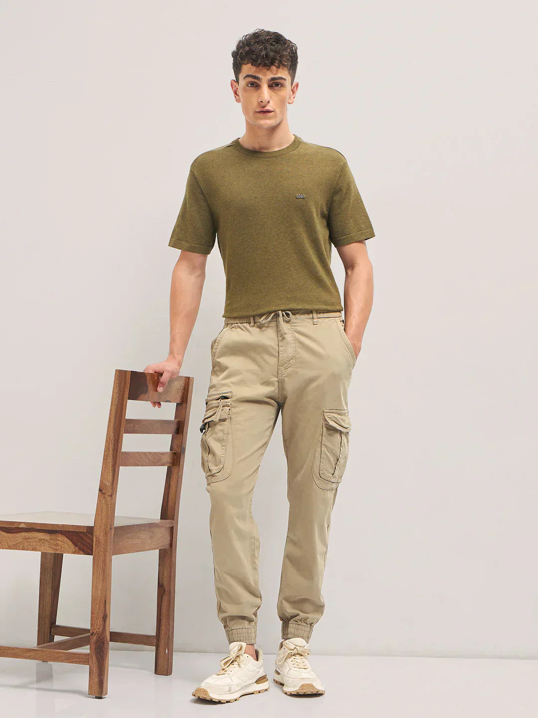 Beige Regular Fit Cargo Pants with Multi-Functional Pockets