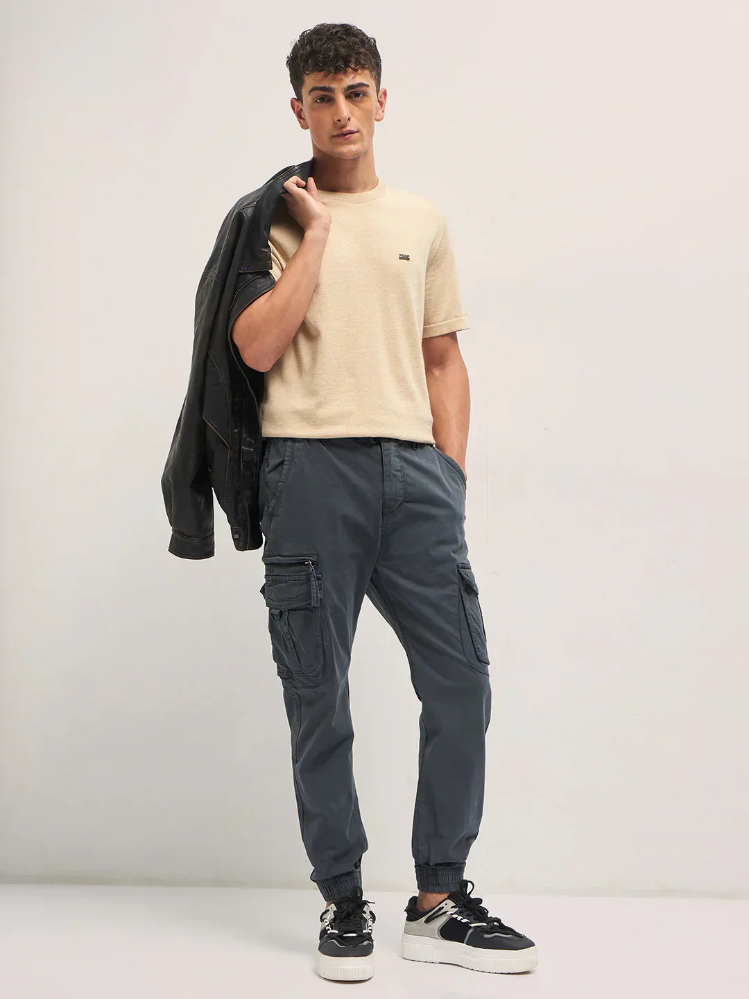Grey Regular Fit Cargo Pants with Multi-Functional Pockets