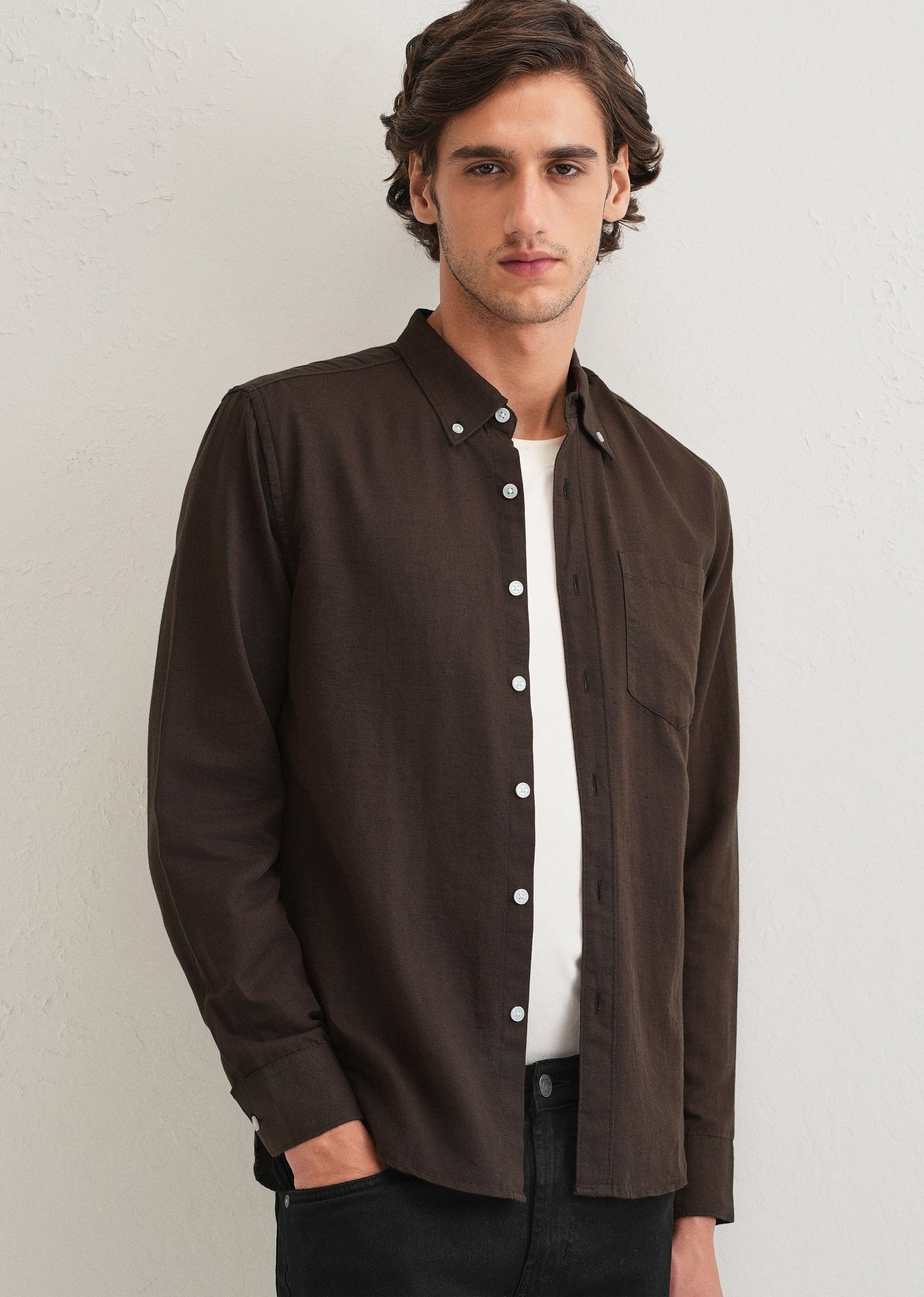 Coffee Brown Cotton Linen Shirt