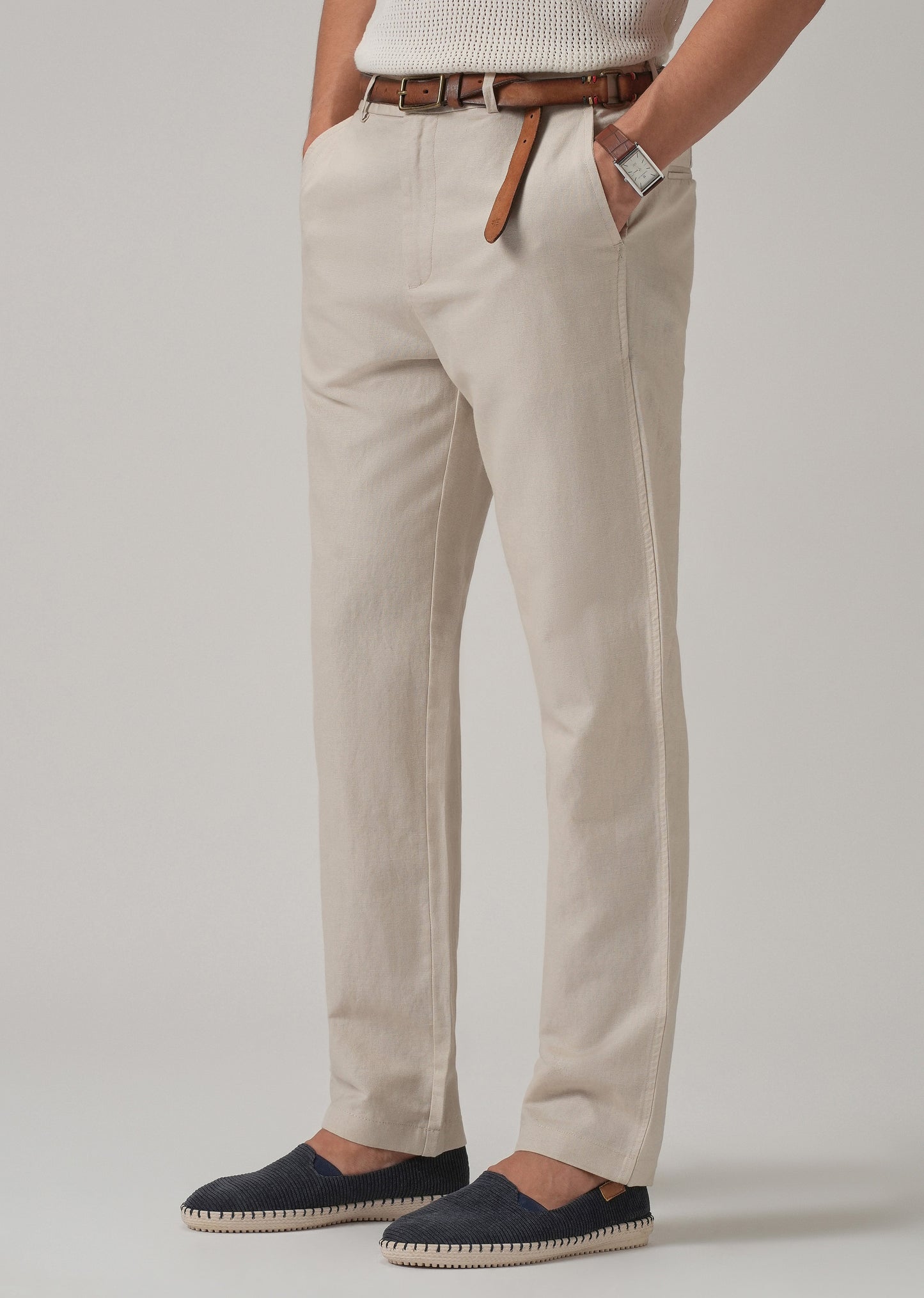 Cream Linen Relaxed Fit Trouser