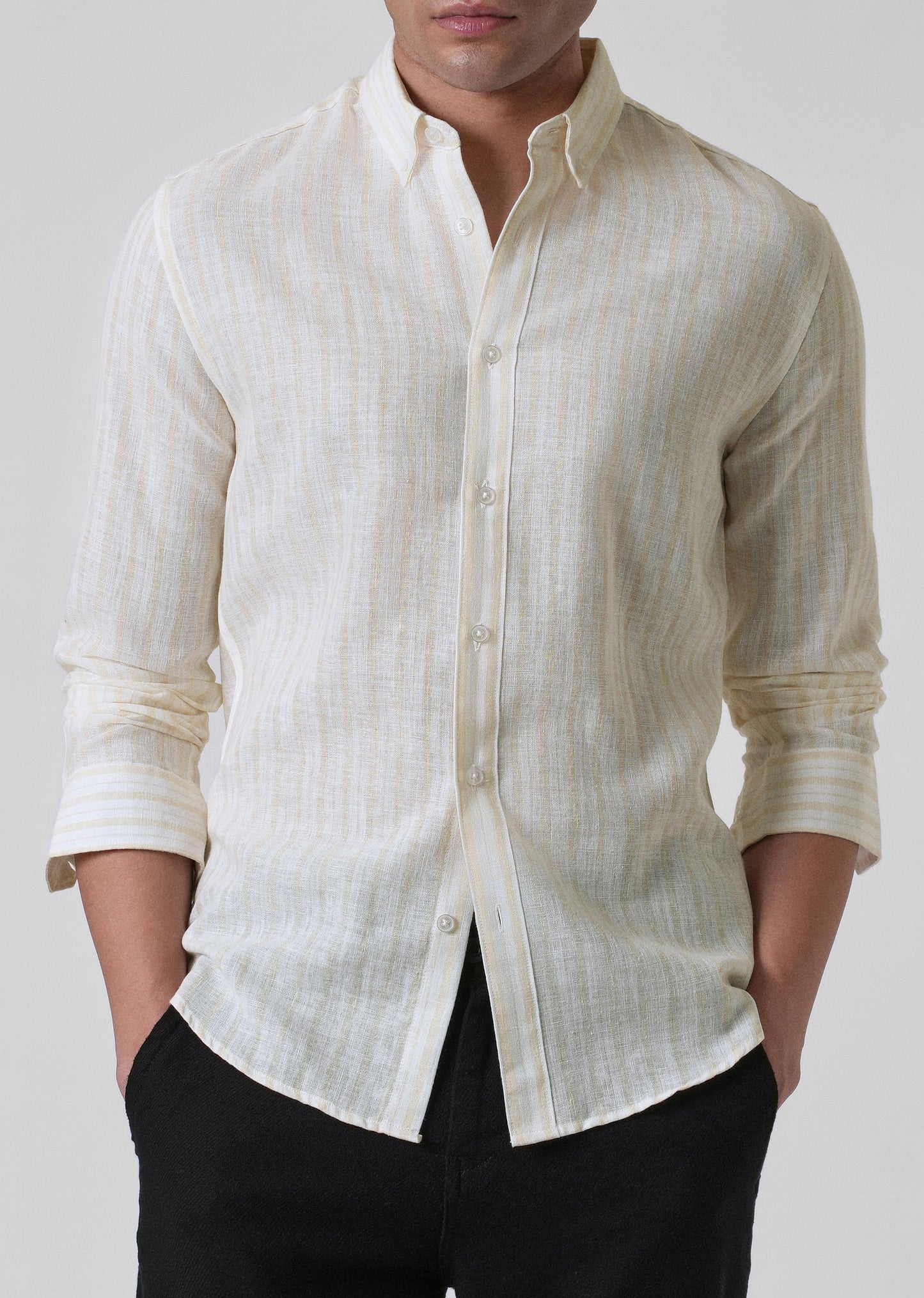Cream Yellow Linen Stripe Shirt