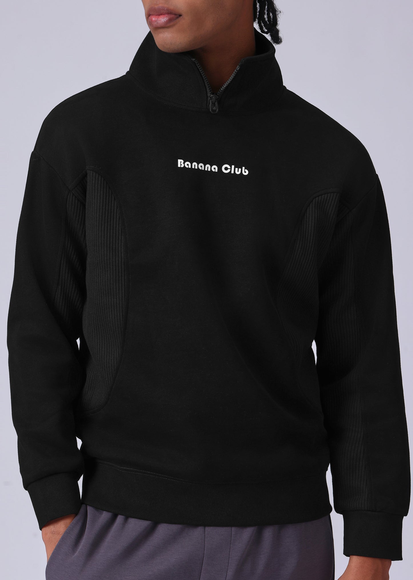 Cut and Sew Black Zipper Sweatshirt