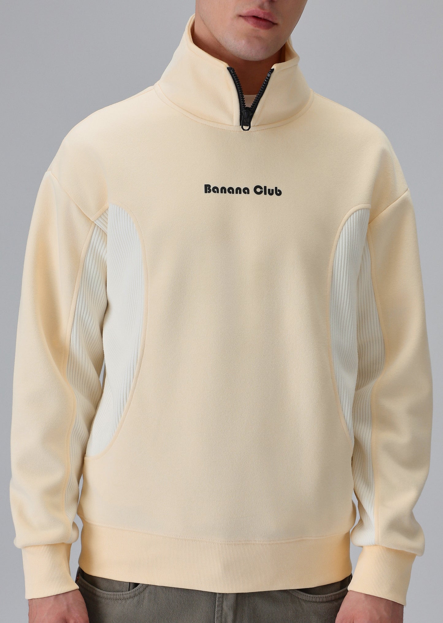 Cut and Sew Cream Zipper Sweatshirt