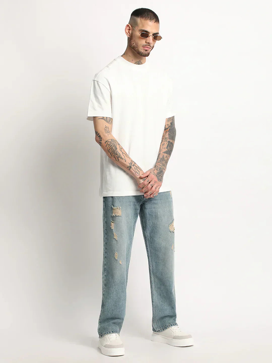 Men Light Blue Solid Mid Rise Straight Fit Jean