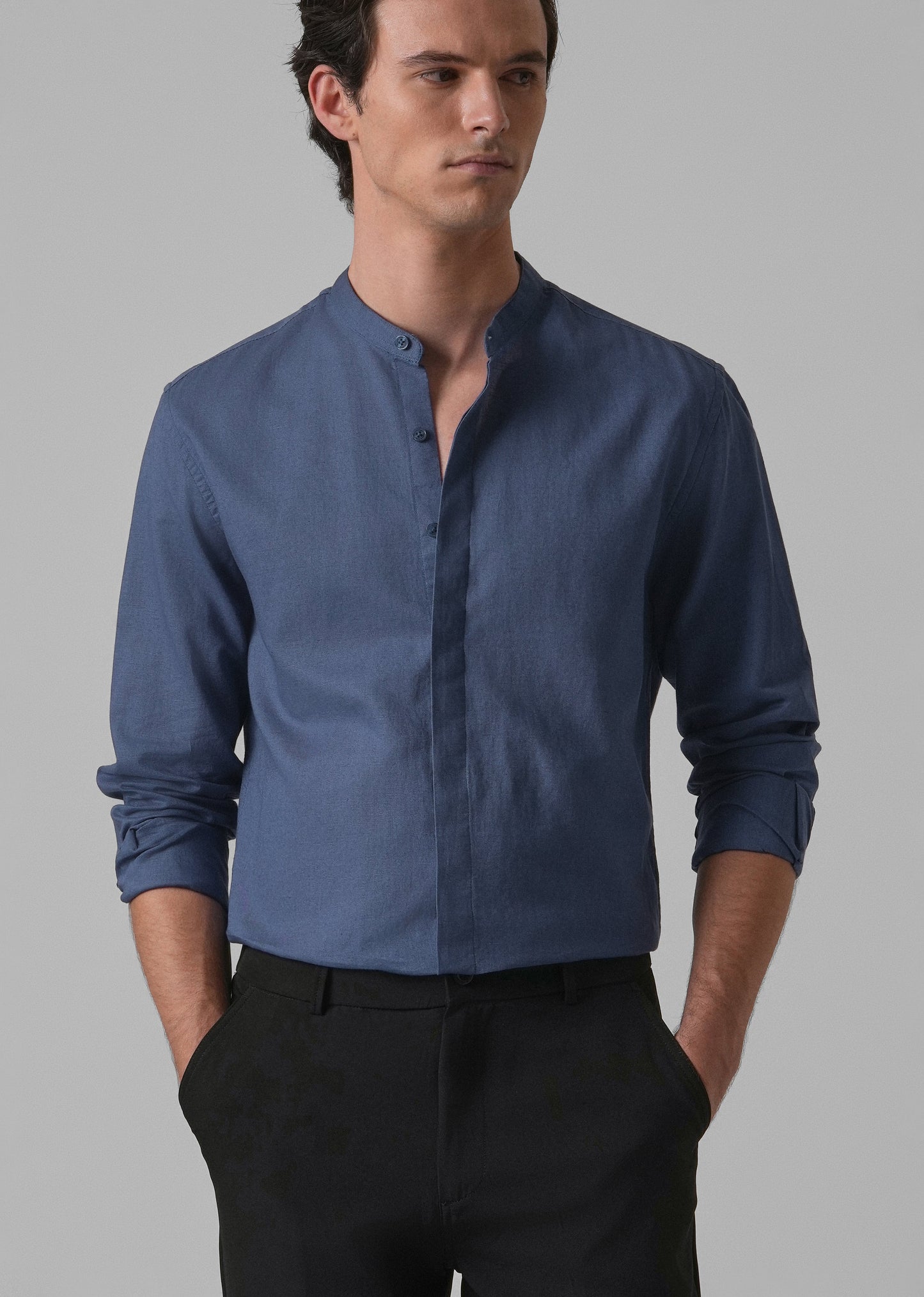 Dark Blue Cotton Linen Shirt
