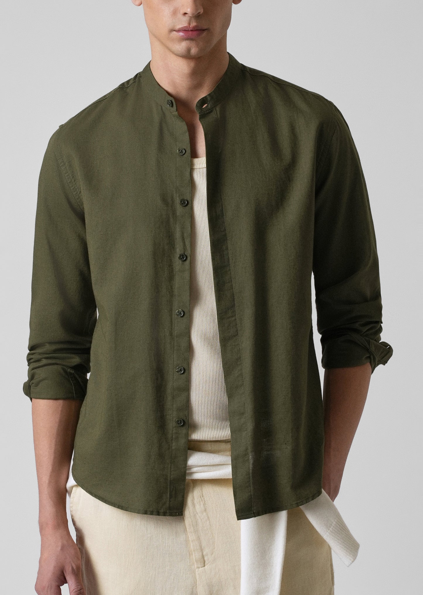 Dark Green Cotton Linen Shirt