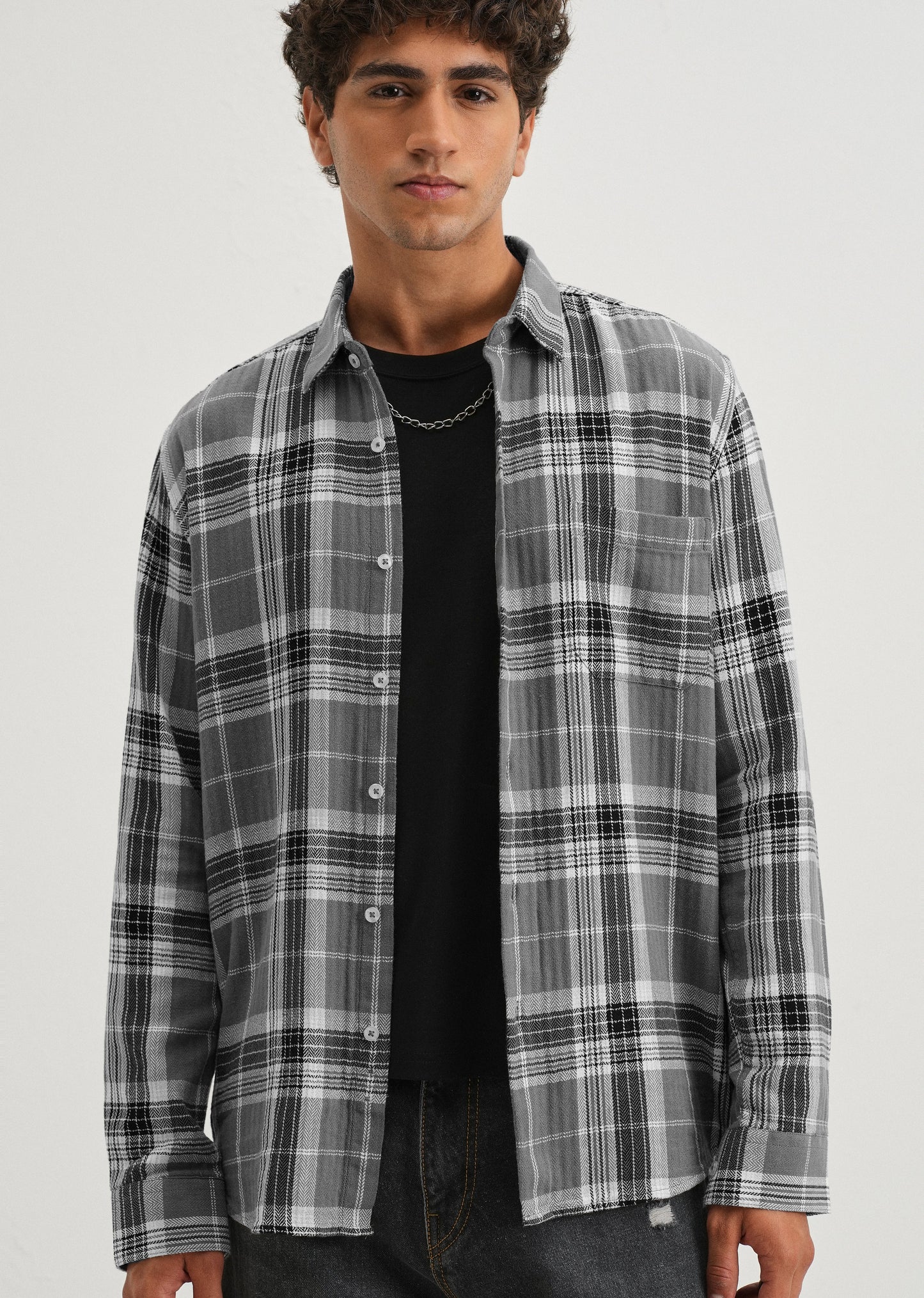 Dobby Ash Grey Check Shirt